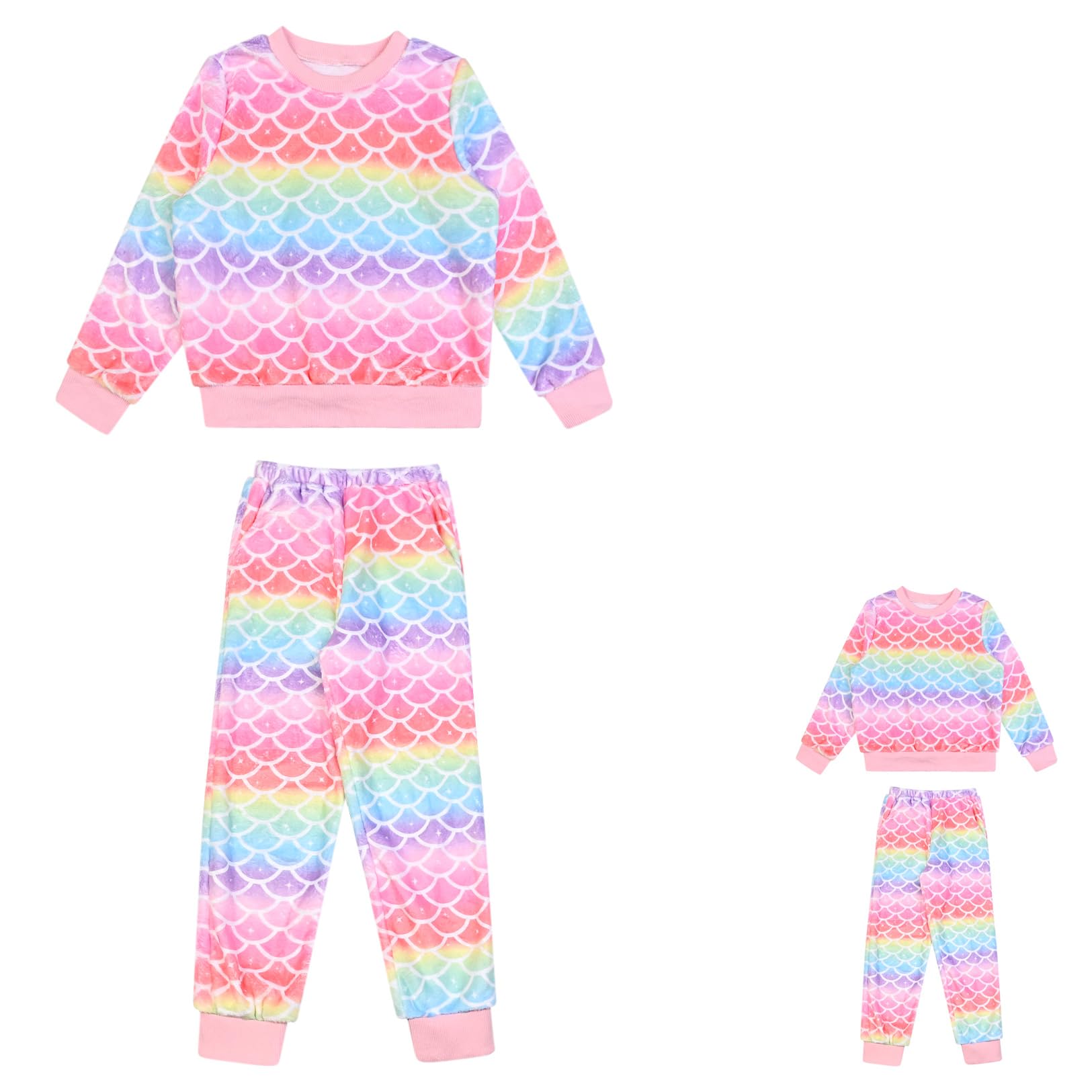 Girls Long Sleeve Fleece Pajama Set with Matching Doll PJs