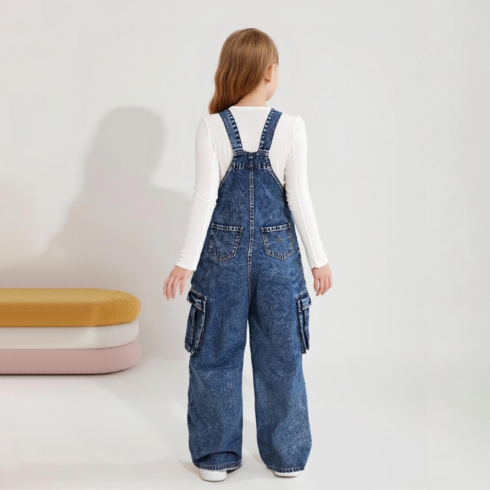 Girls Baggy Cargo Denim Overalls