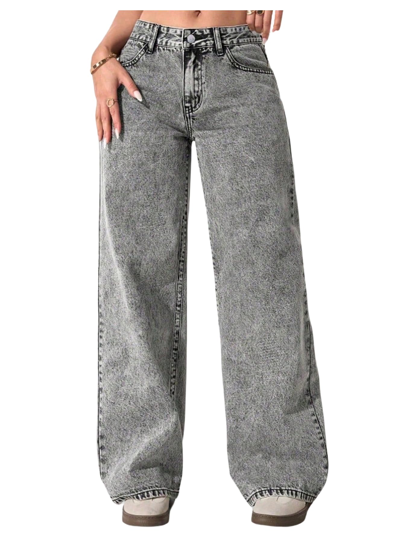 Girls High-Waisted Wide Leg Baggy Jeans with Pockets