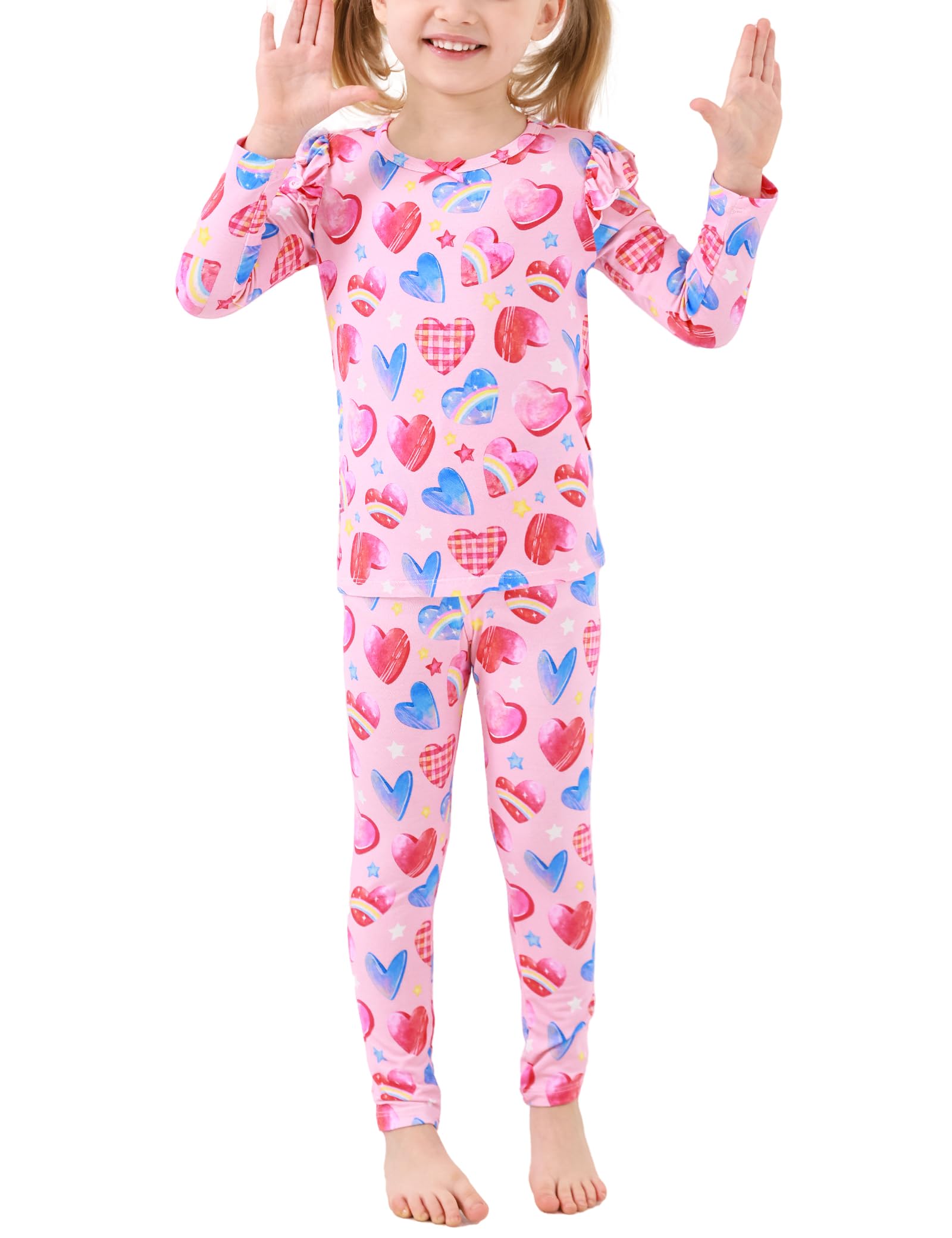 EASWEET Bamboo Viscose Toddler Girl Pajamas Ruffled Long Sleeve Kid Girls Lounge Set