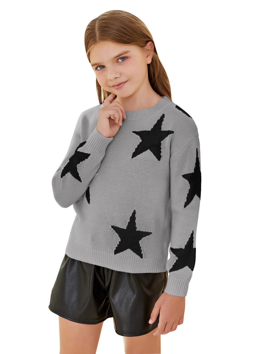 Girls Star Print Long Sleeve Knit Sweater