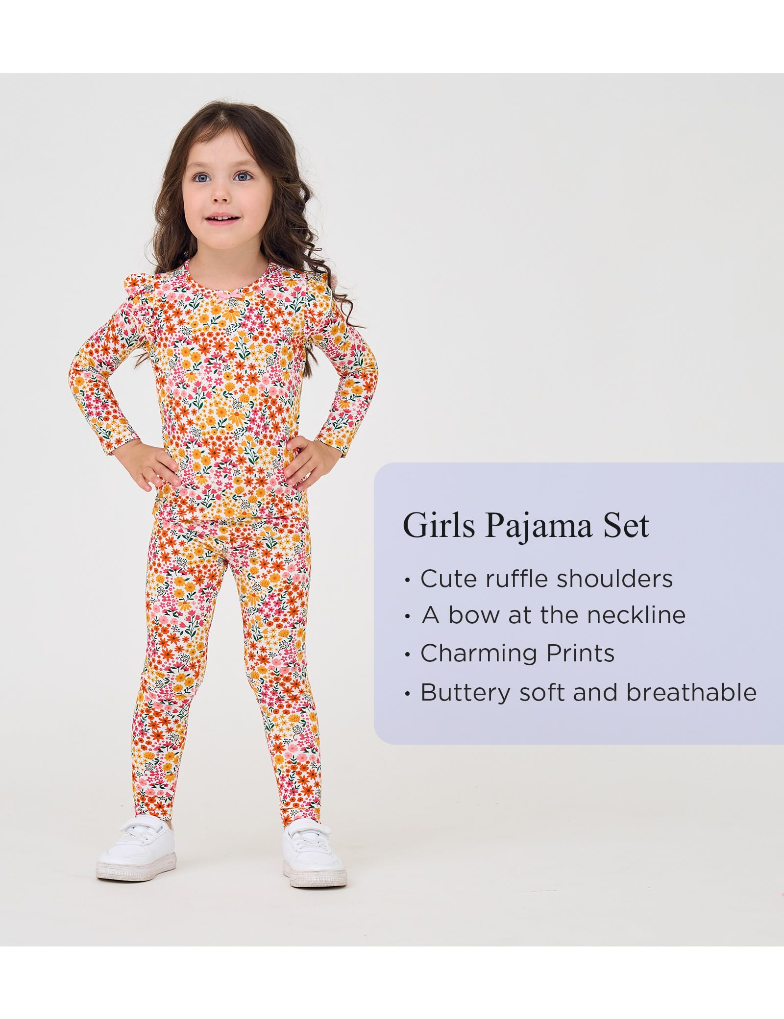 EASWEET Bamboo Viscose Toddler Girl Pajamas Ruffled Long Sleeve Kid Girls Lounge Set
