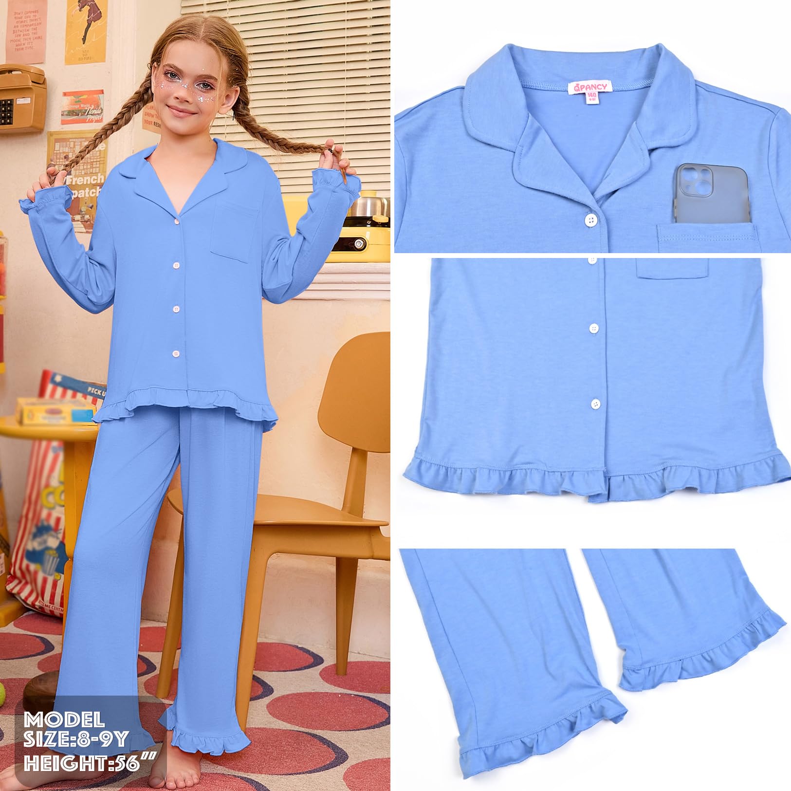 Girls Bamboo Viscose Short Sleeve Pajama Set