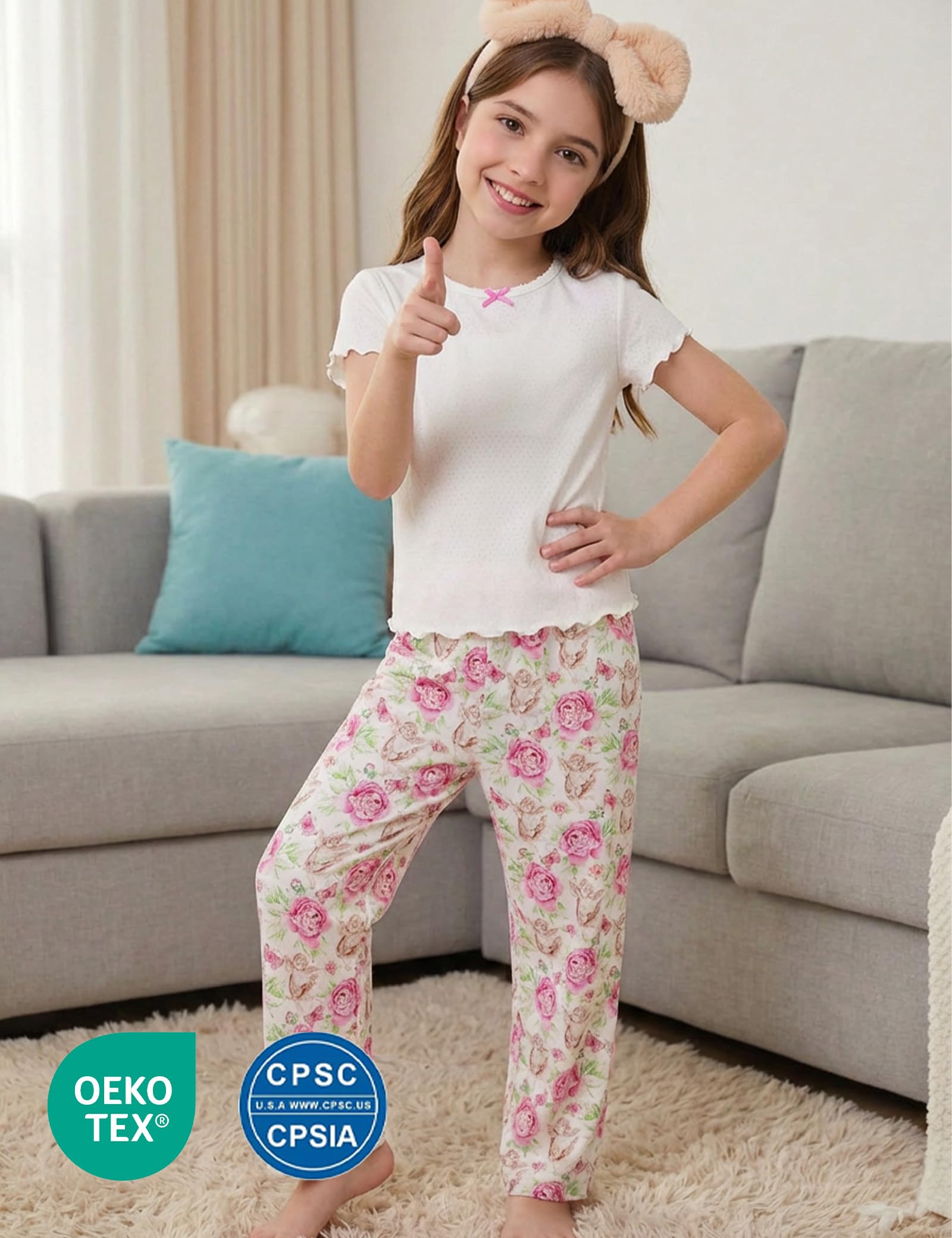 Girls Bamboo Viscose Short Sleeve Pajama Set