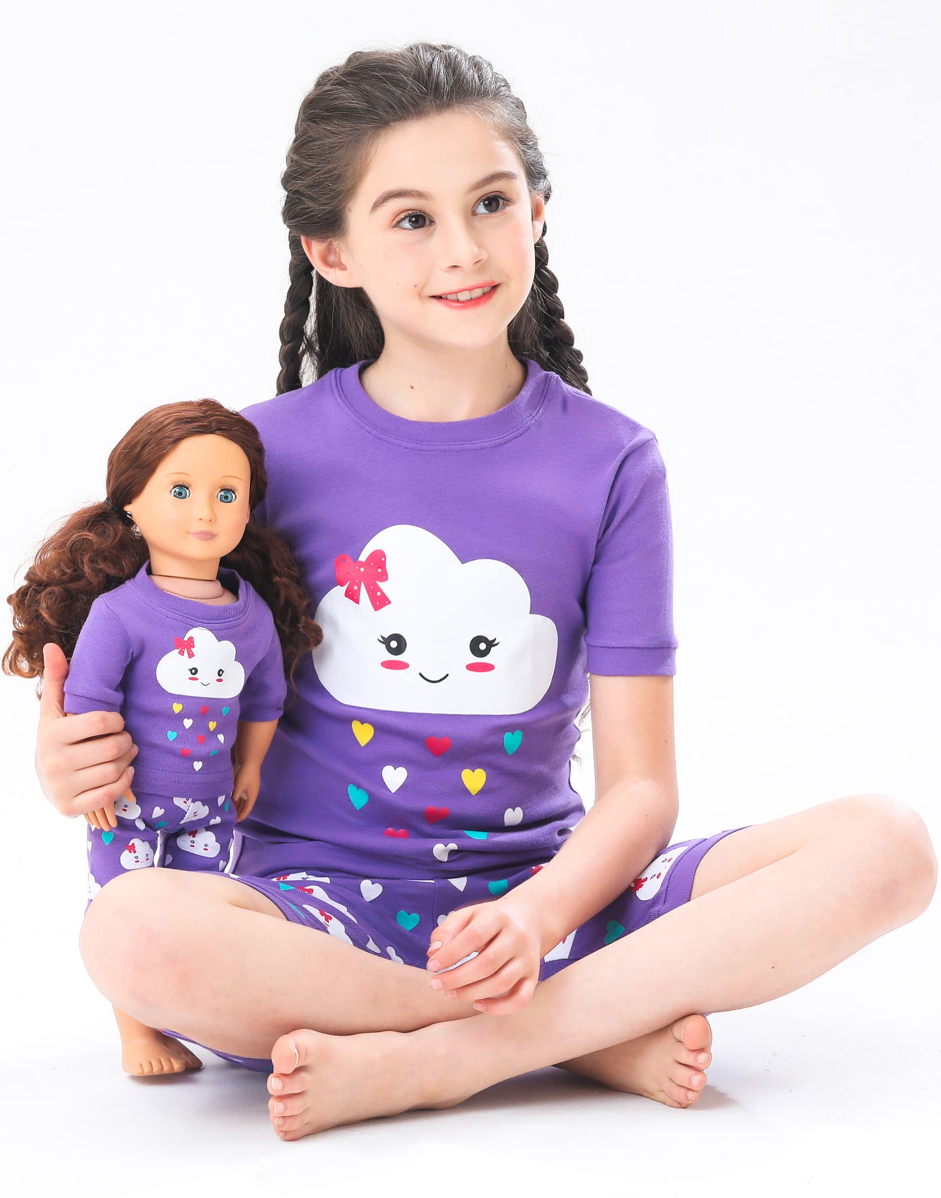 Girls Cotton Christmas Pajamas with Matching Doll Set