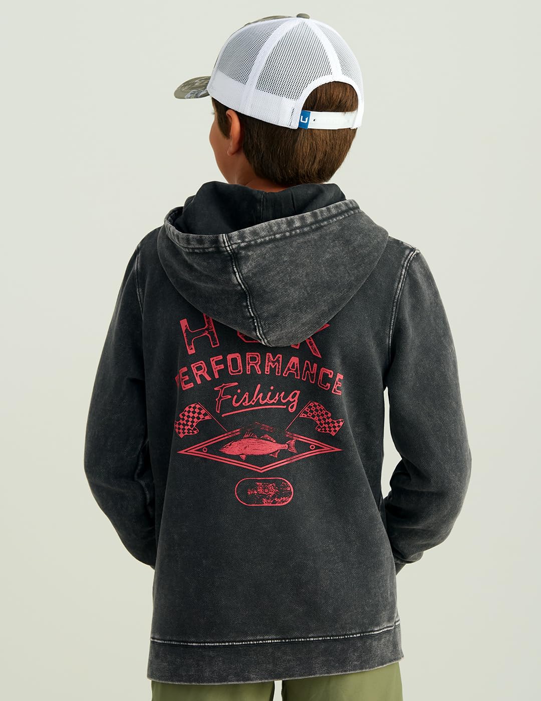 Kids Cotton Fleece Fishing Hoodie in Storm Blue