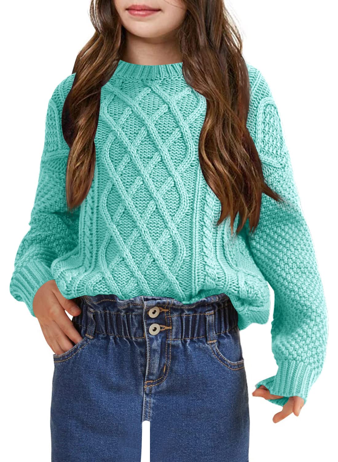 Kids Long Sleeve Cable Knit Crewneck Sweater