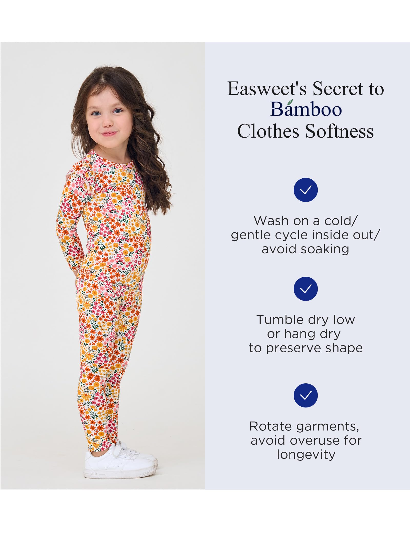 EASWEET Bamboo Viscose Toddler Girl Pajamas Ruffled Long Sleeve Kid Girls Lounge Set