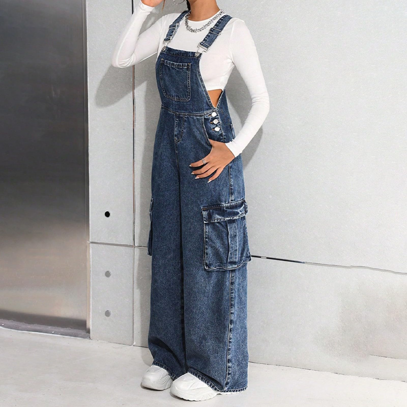 Girls Baggy Cargo Denim Overalls