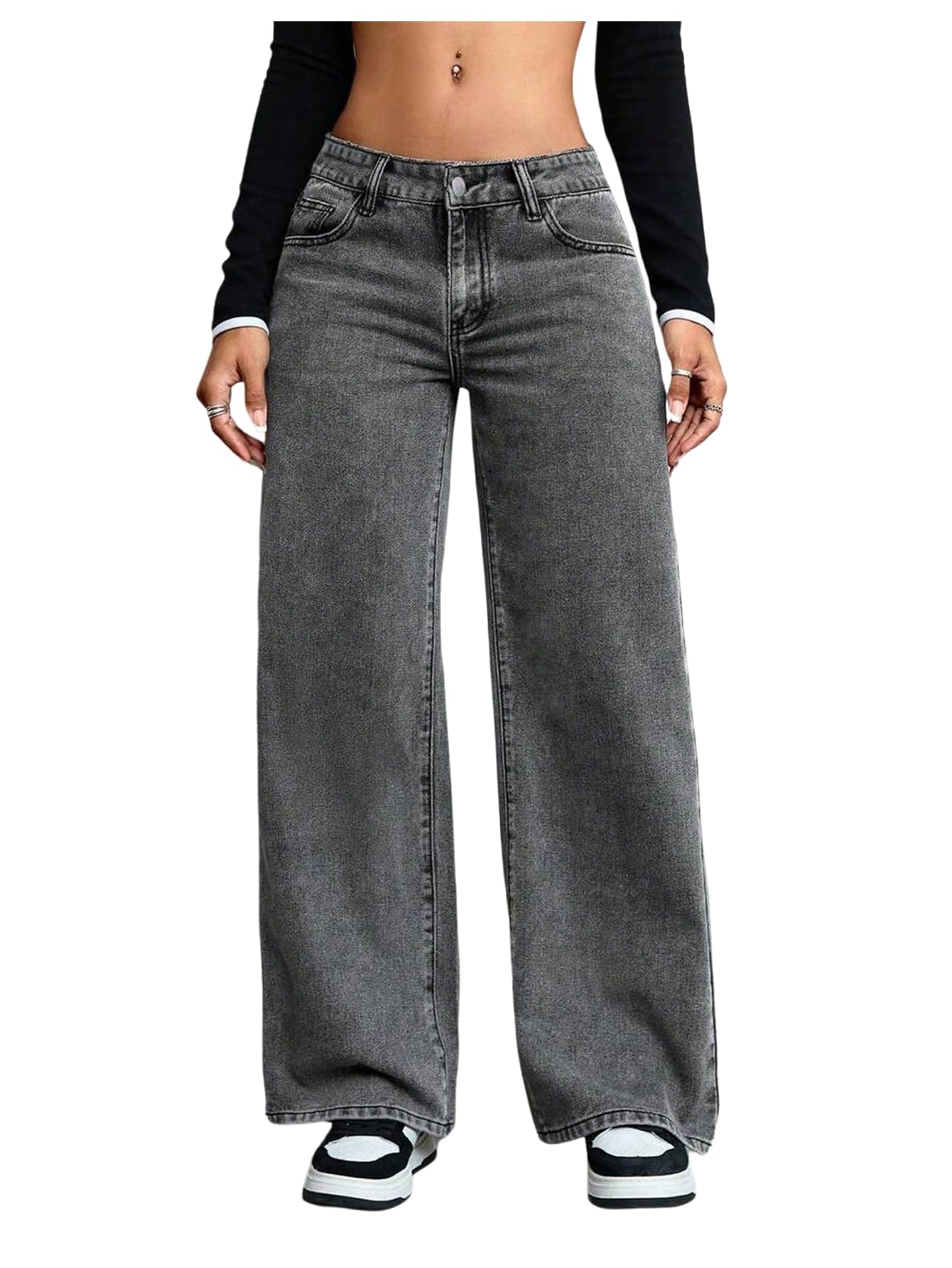 Girls High-Waisted Wide Leg Baggy Jeans with Pockets