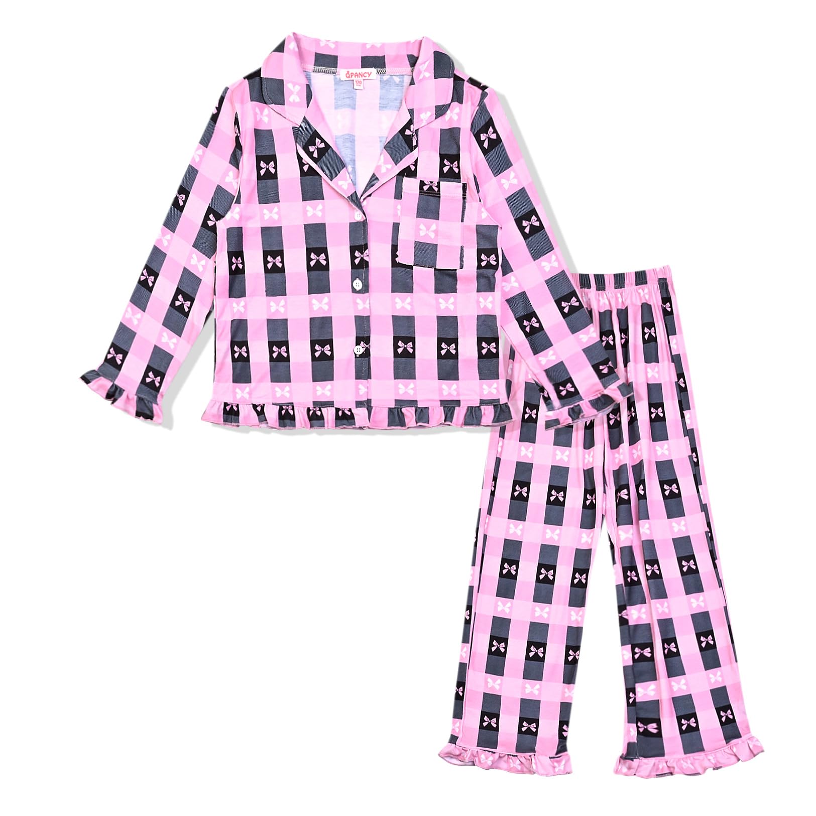 Girls Ruffle Long Sleeve Button-Down Pajama Set