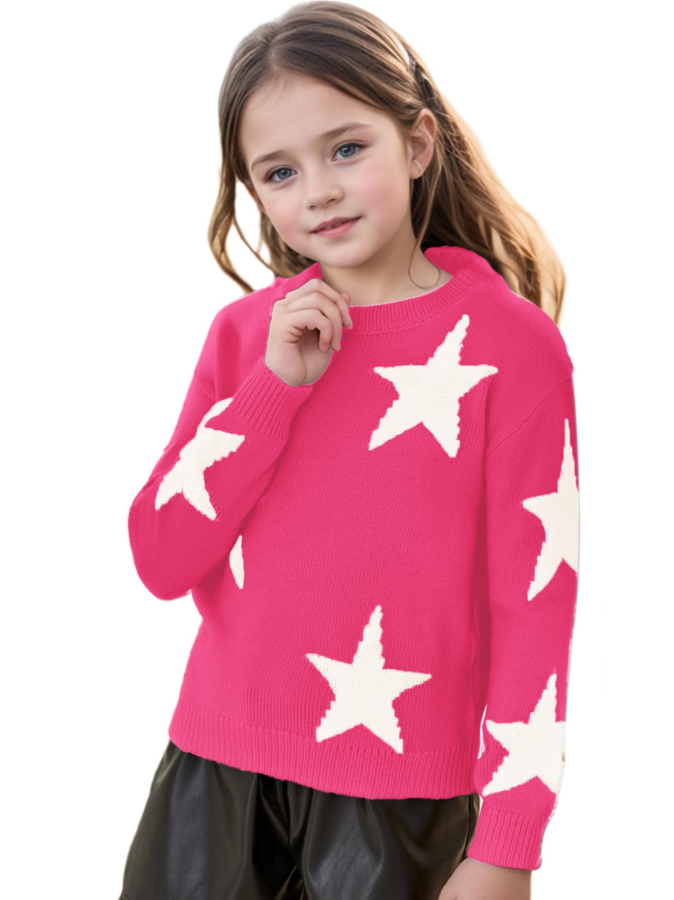 Girls Star Print Long Sleeve Knit Sweater