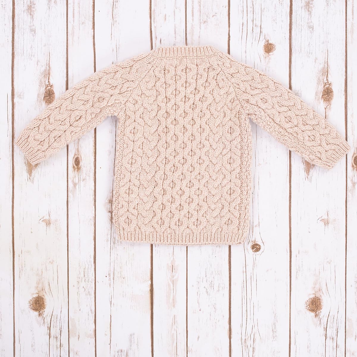 Kids Classic Aran Cable Knit Merino Wool Sweater