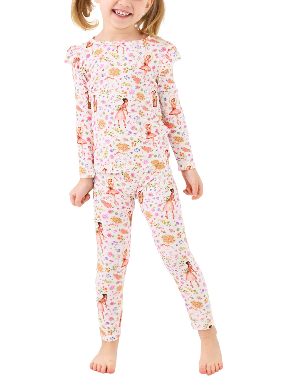 EASWEET Bamboo Viscose Toddler Girl Pajamas Ruffled Long Sleeve Kid Girls Lounge Set