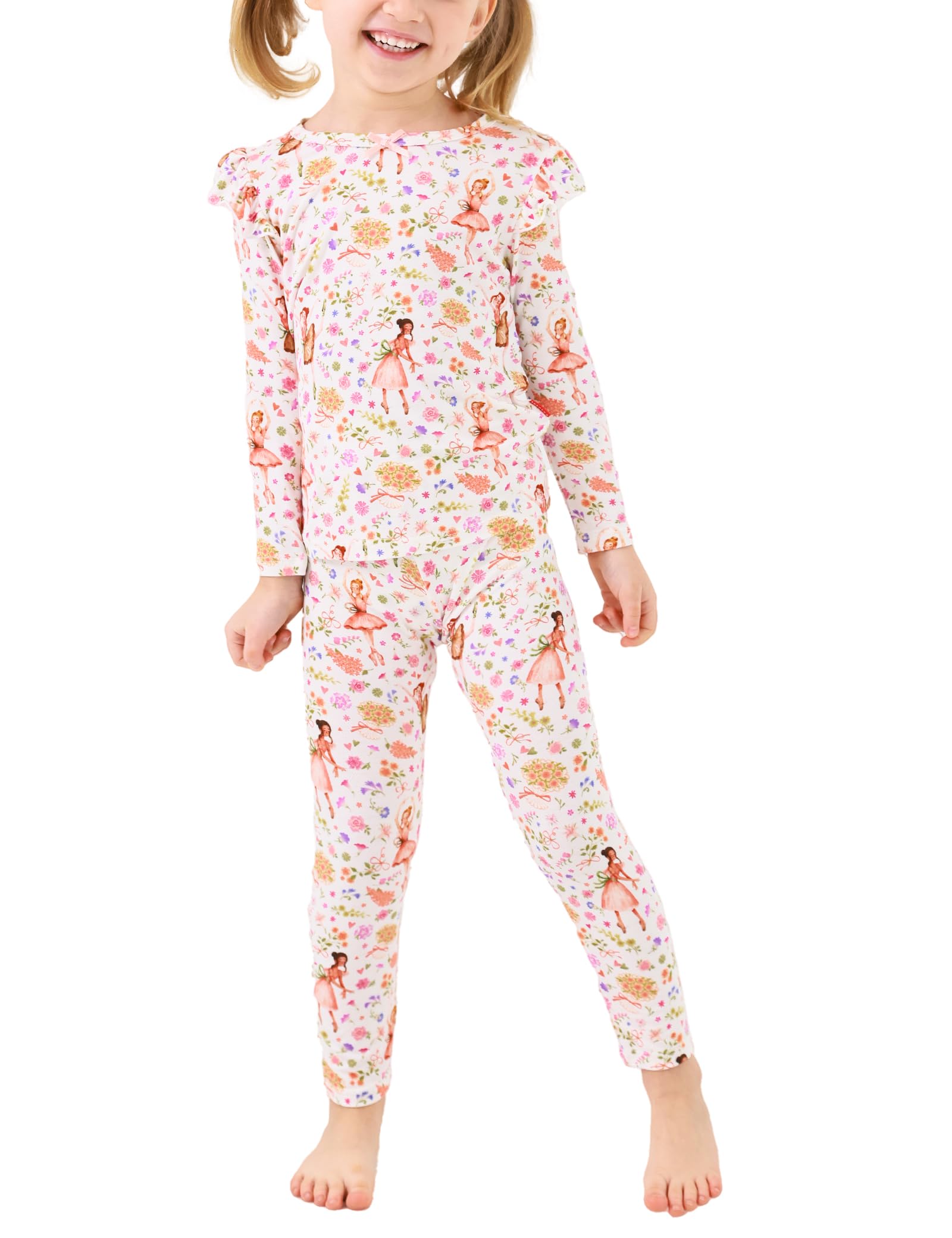 EASWEET Bamboo Viscose Toddler Girl Pajamas Ruffled Long Sleeve Kid Girls Lounge Set