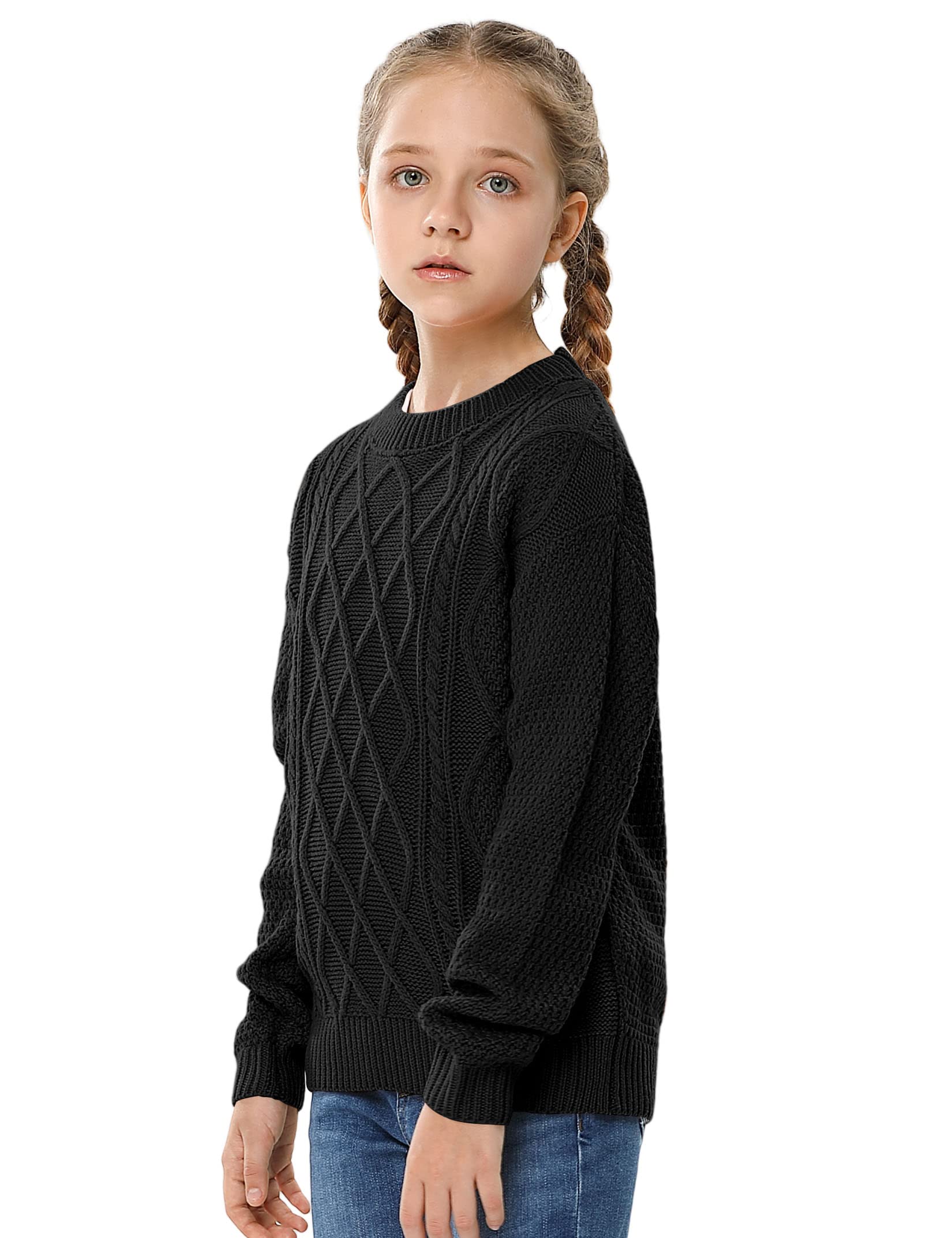 Kids Long Sleeve Cable Knit Crewneck Sweater
