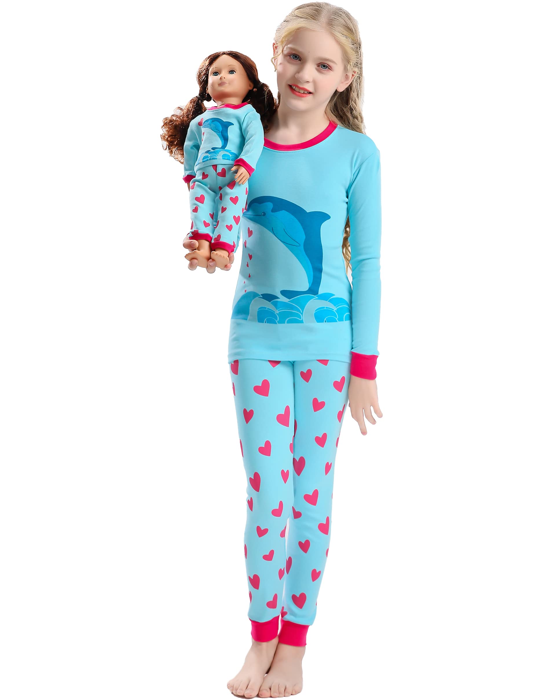 Girls Cotton Christmas Pajamas with Matching Doll Set