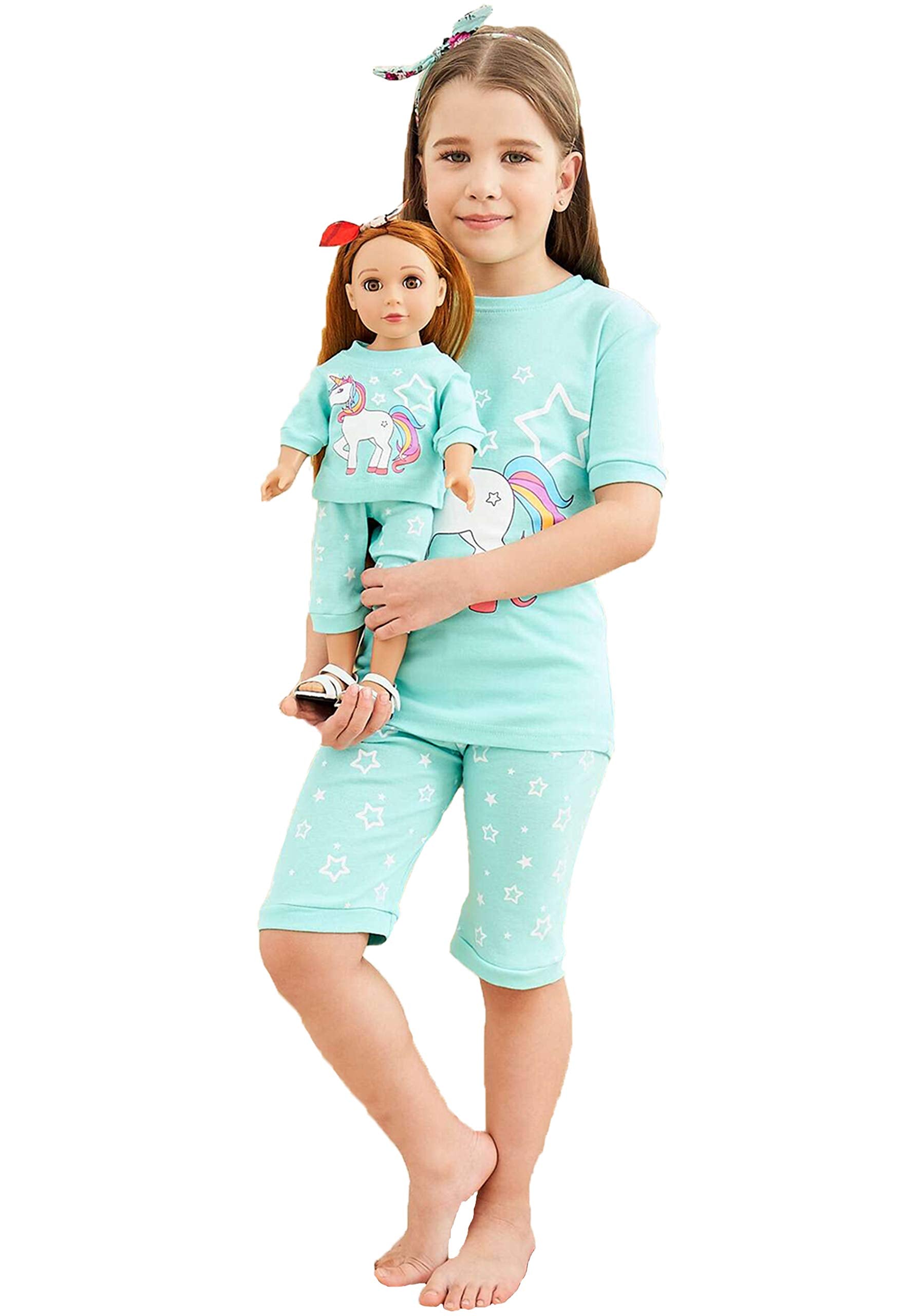 Girls Cotton Christmas Pajamas with Matching Doll Set