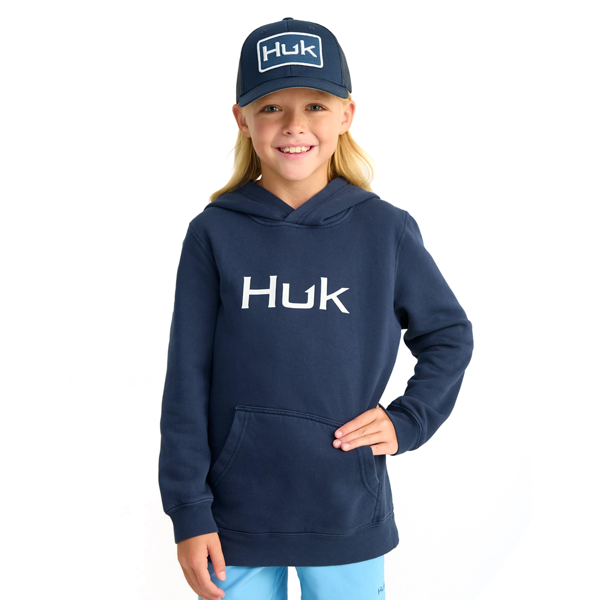 Kids Cotton Fleece Fishing Hoodie in Storm Blue