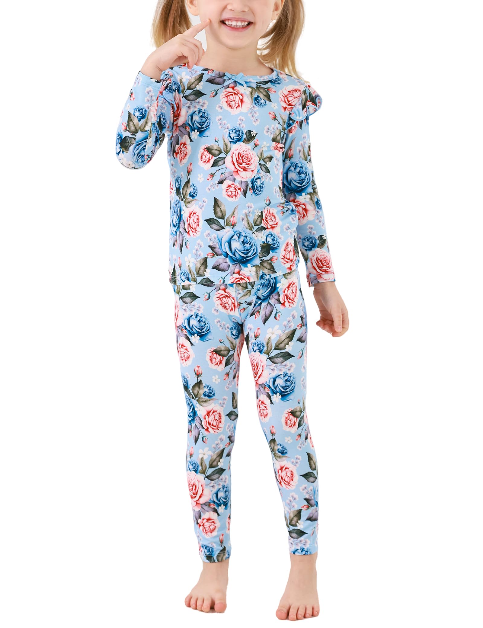 EASWEET Bamboo Viscose Toddler Girl Pajamas Ruffled Long Sleeve Kid Girls Lounge Set