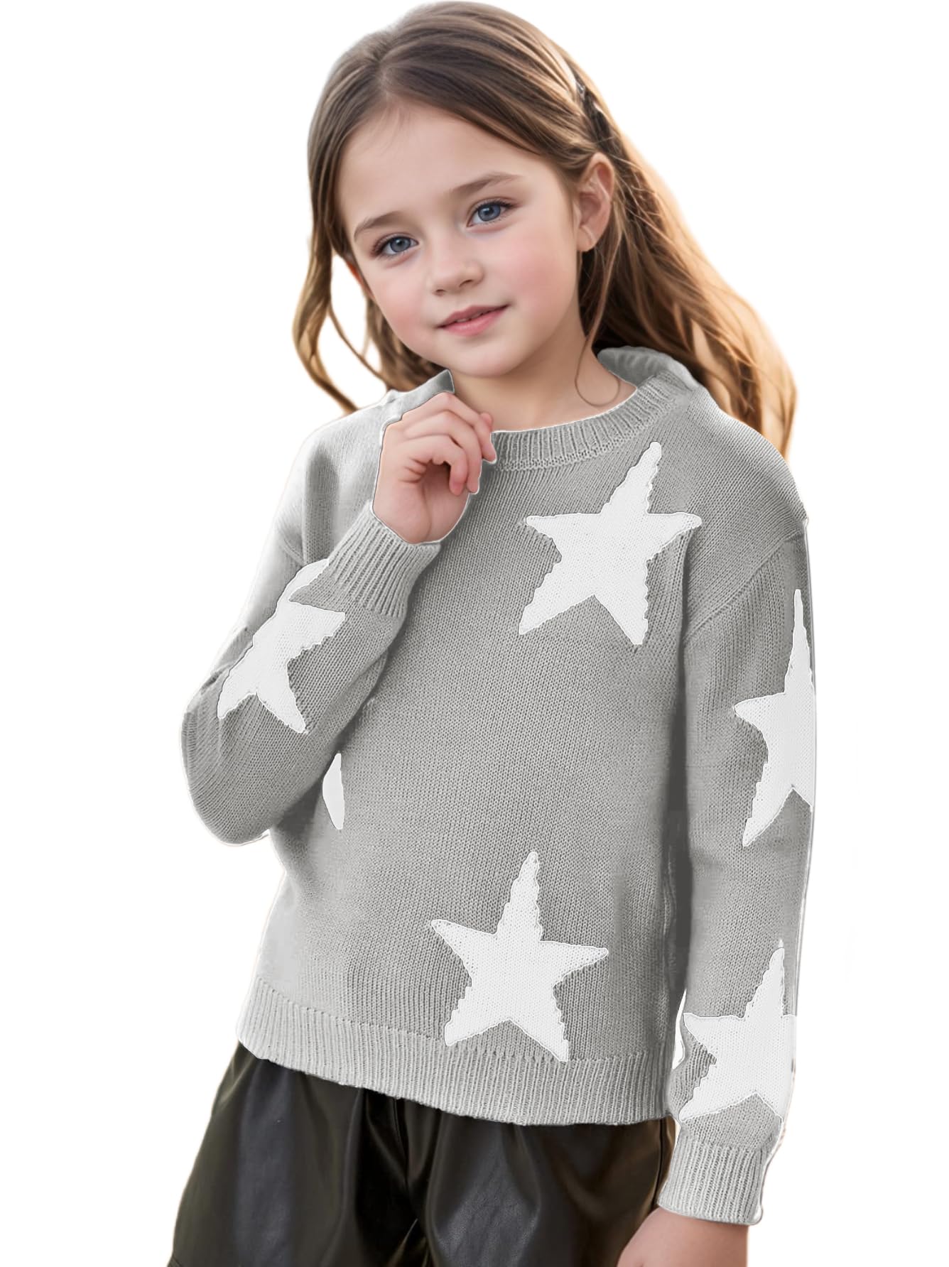 Girls Star Print Long Sleeve Knit Sweater