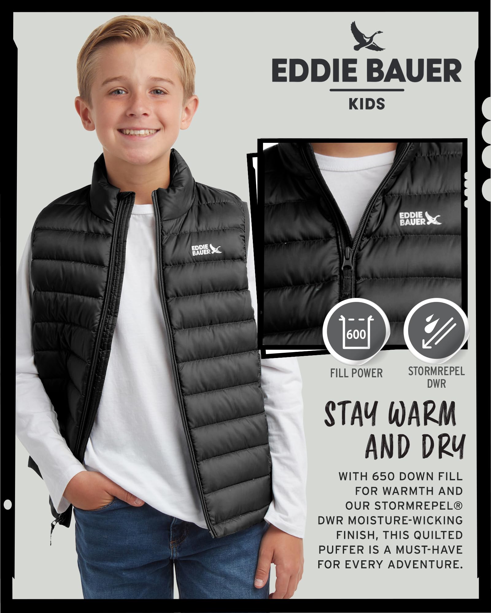 Kids Weather-Resistant Quilted Down Vest