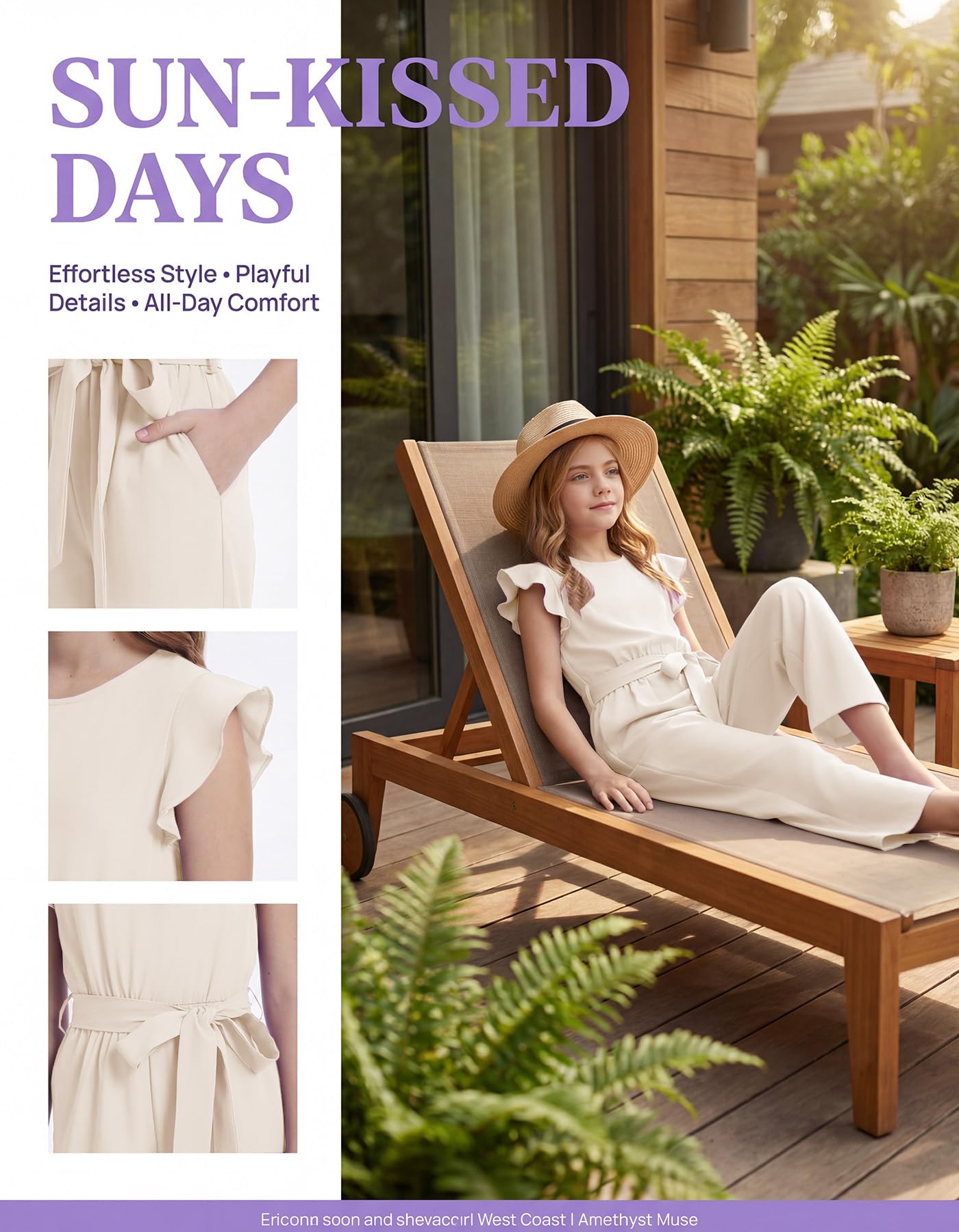 Girls Belted Wide Leg Jumpsuit with Pockets