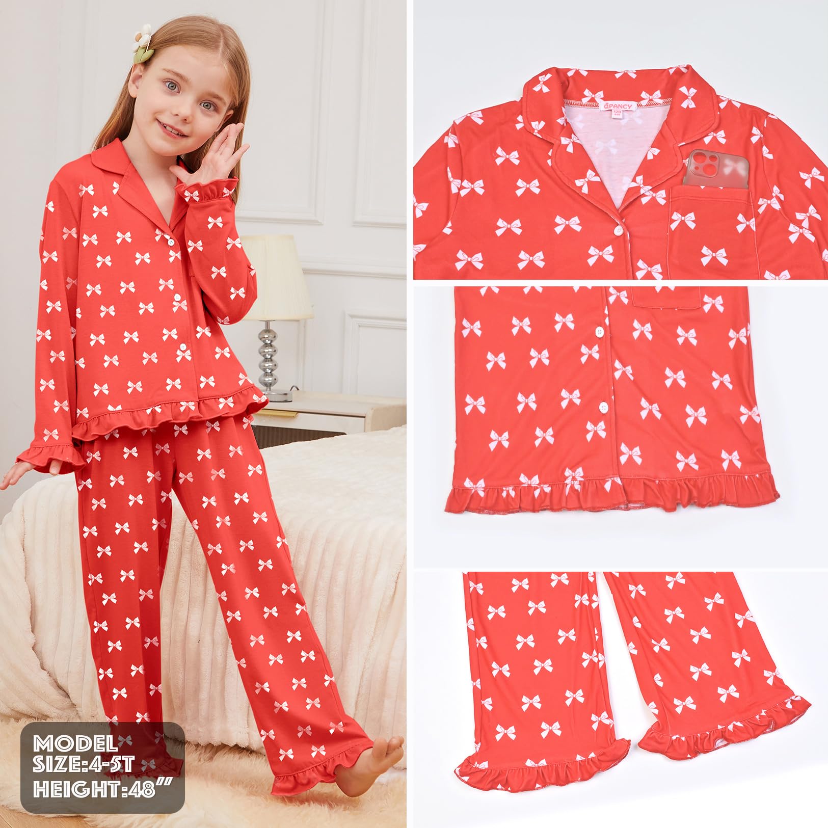 Girls Ruffle Long Sleeve Button-Down Pajama Set