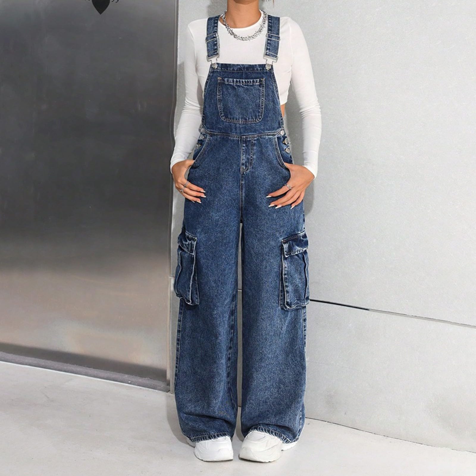 Girls Baggy Cargo Denim Overalls