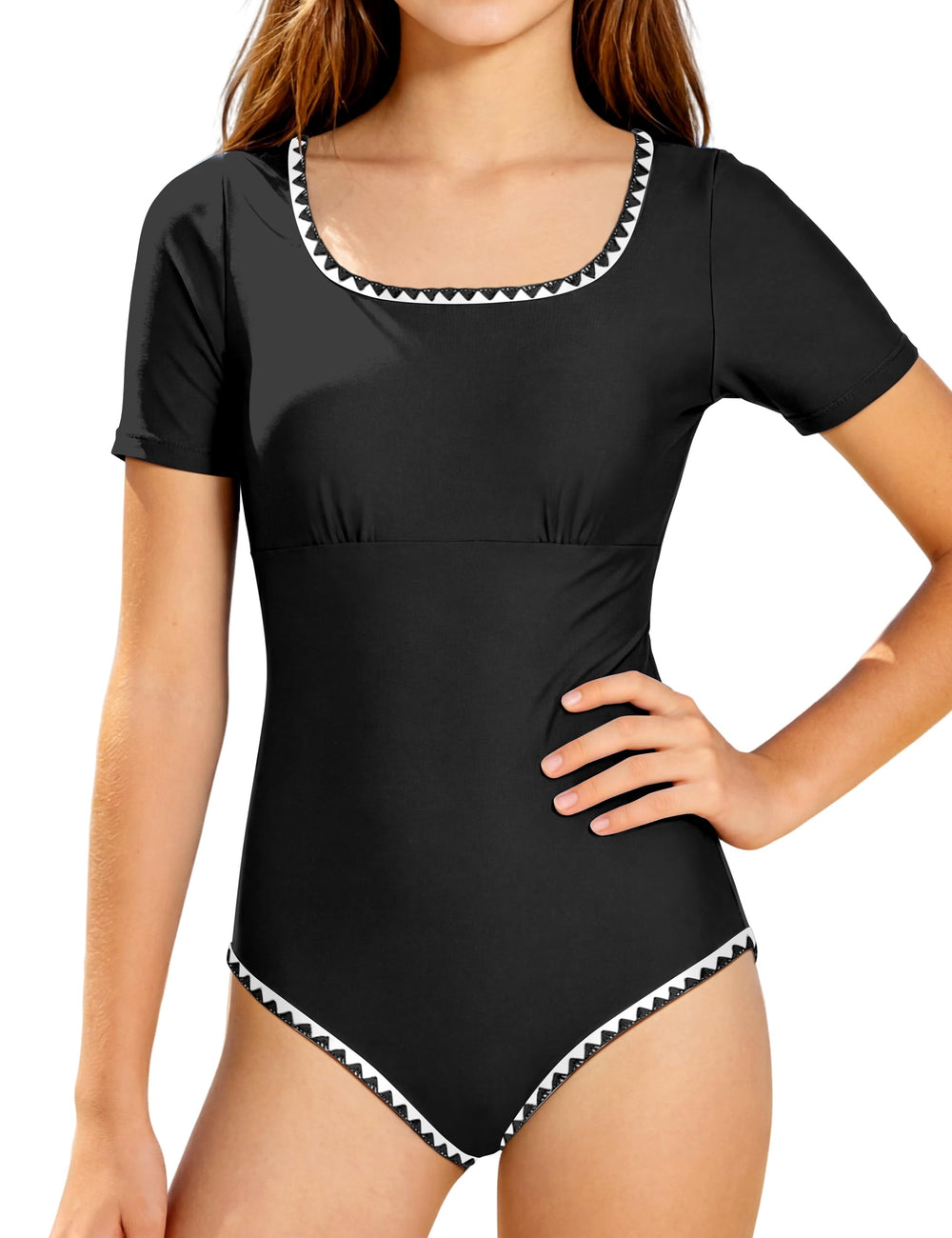 Girls UPF 50+ Half-Zip One-Piece Rash Guard Swimsuit