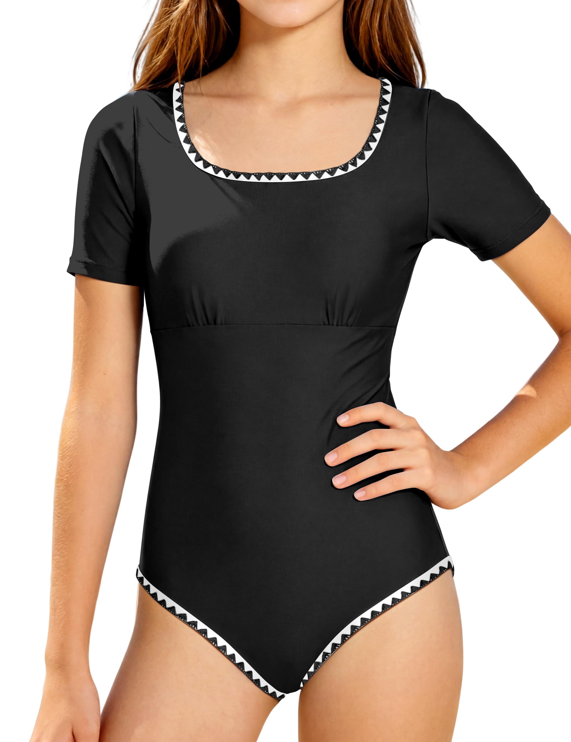 Girls UPF 50+ Half-Zip One-Piece Rash Guard Swimsuit