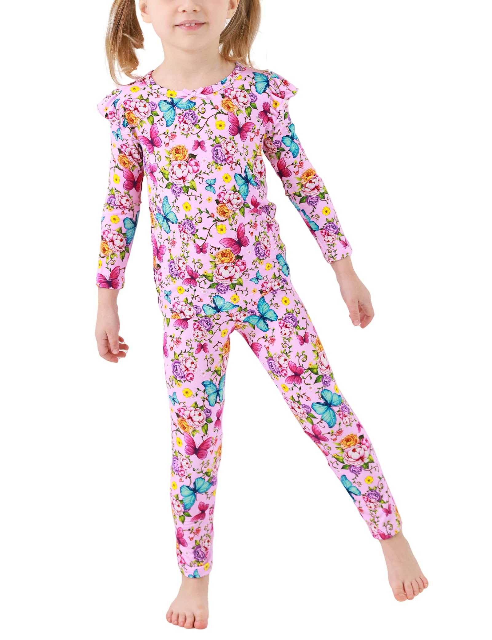 EASWEET Bamboo Viscose Toddler Girl Pajamas Ruffled Long Sleeve Kid Girls Lounge Set