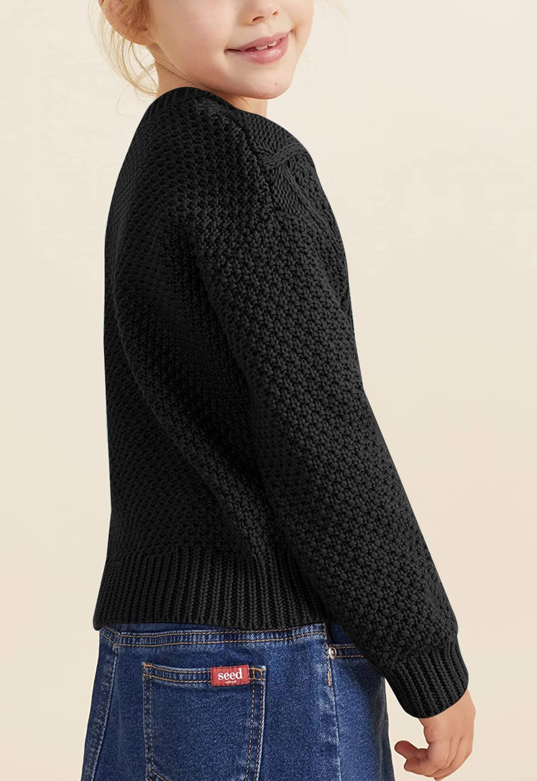 Kids Long Sleeve Cable Knit Crewneck Sweater