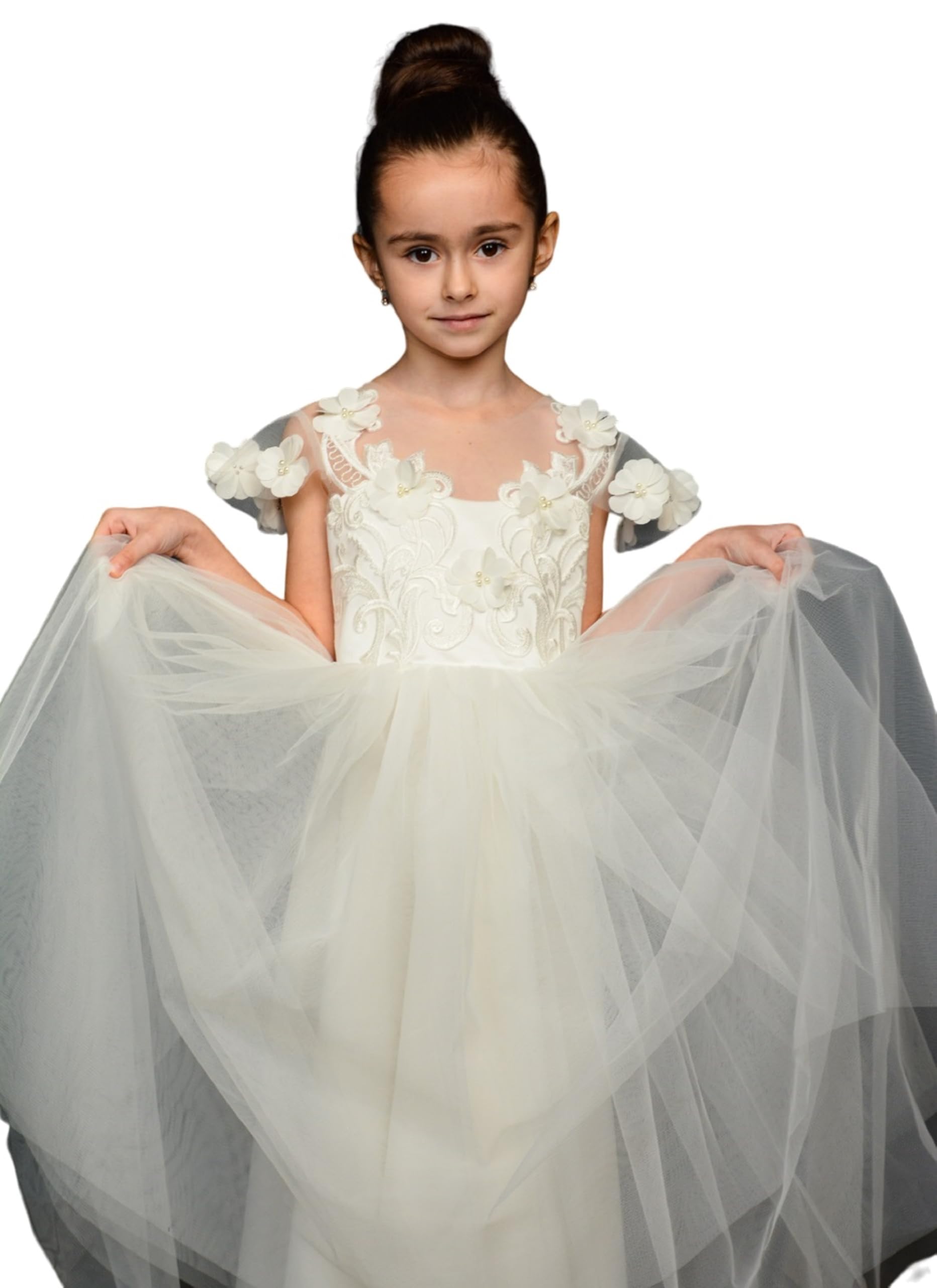 Girls Lace Tulle Flower Girl Dress
