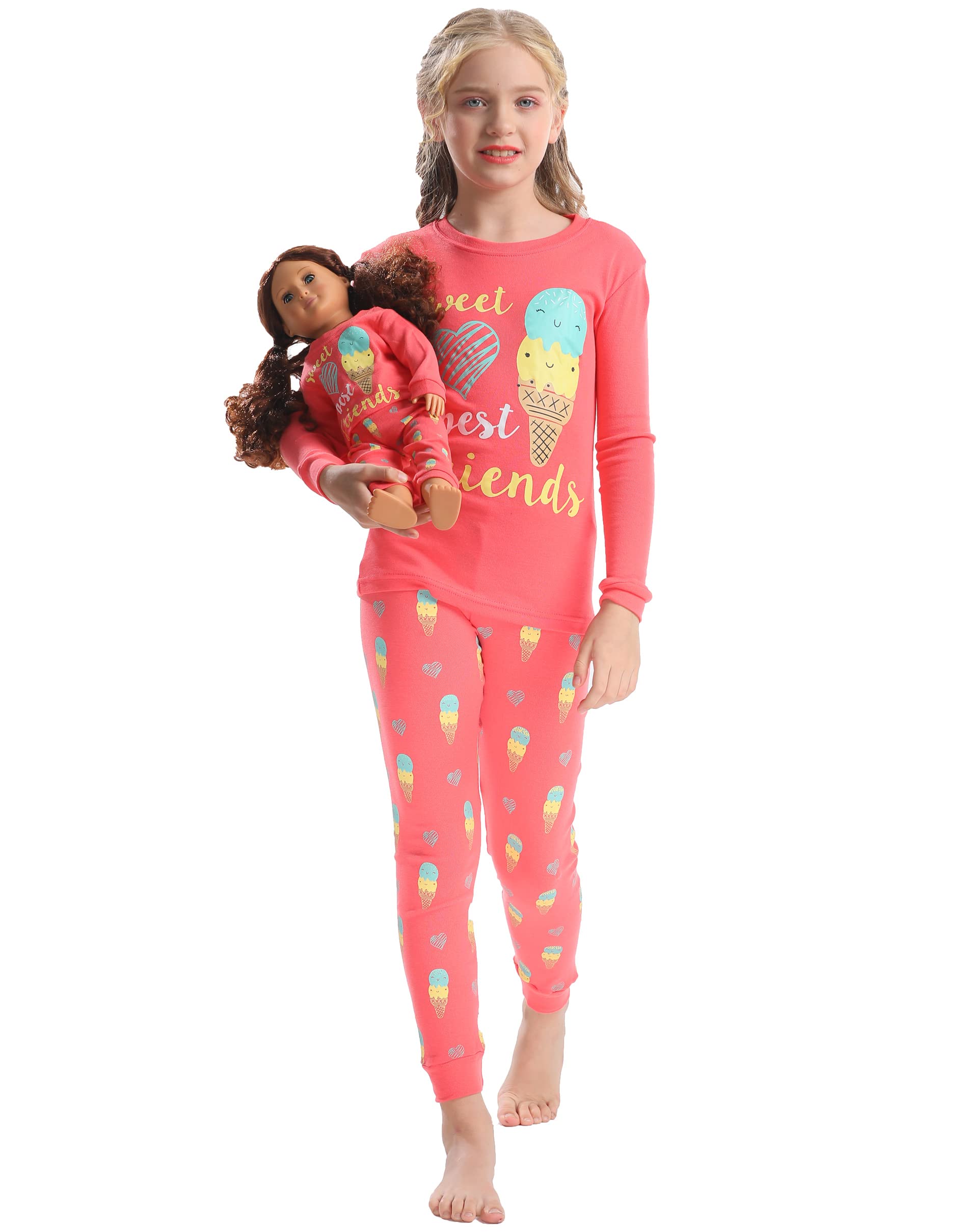 Girls Cotton Christmas Pajamas with Matching Doll Set