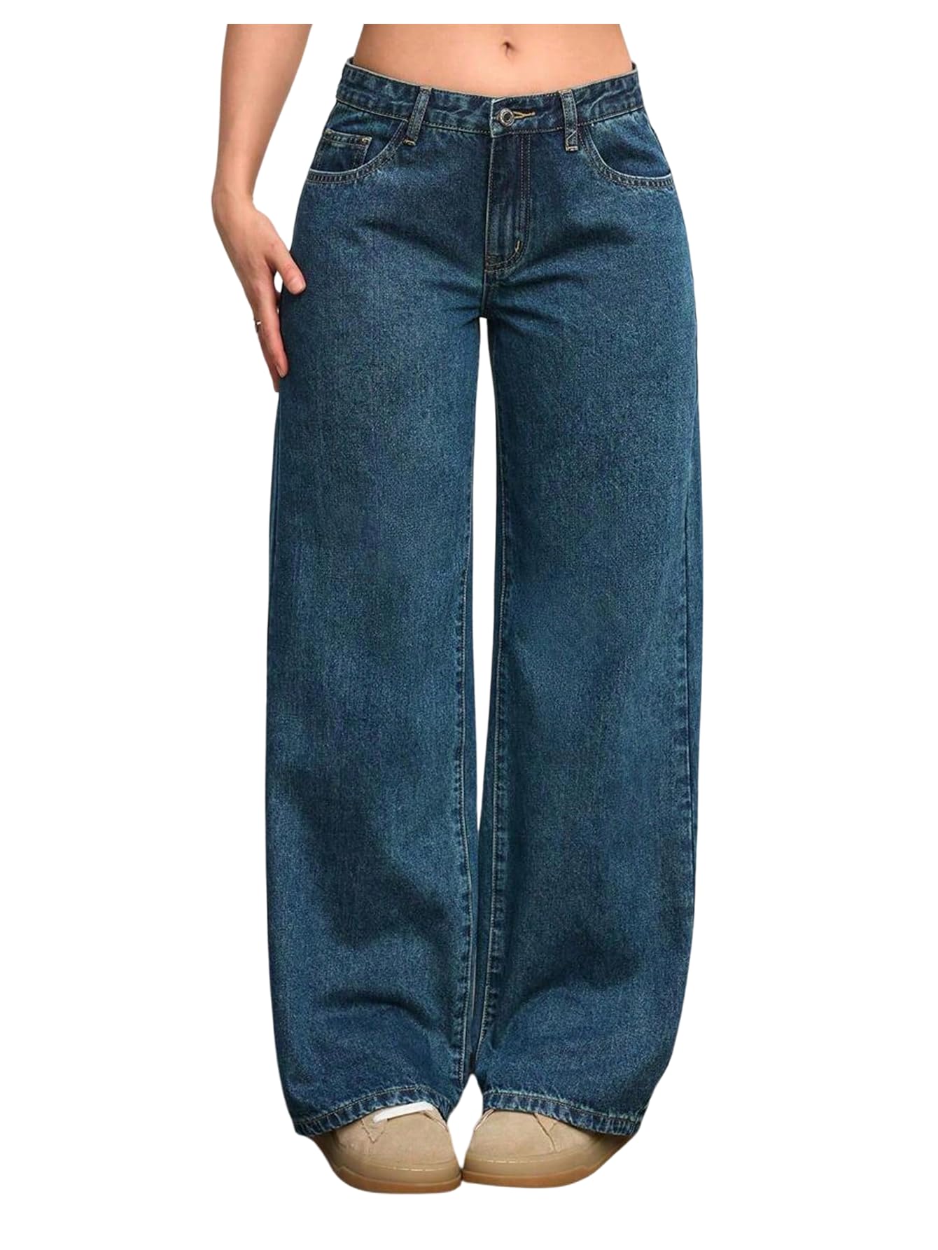Girls High-Waisted Wide Leg Baggy Jeans with Pockets