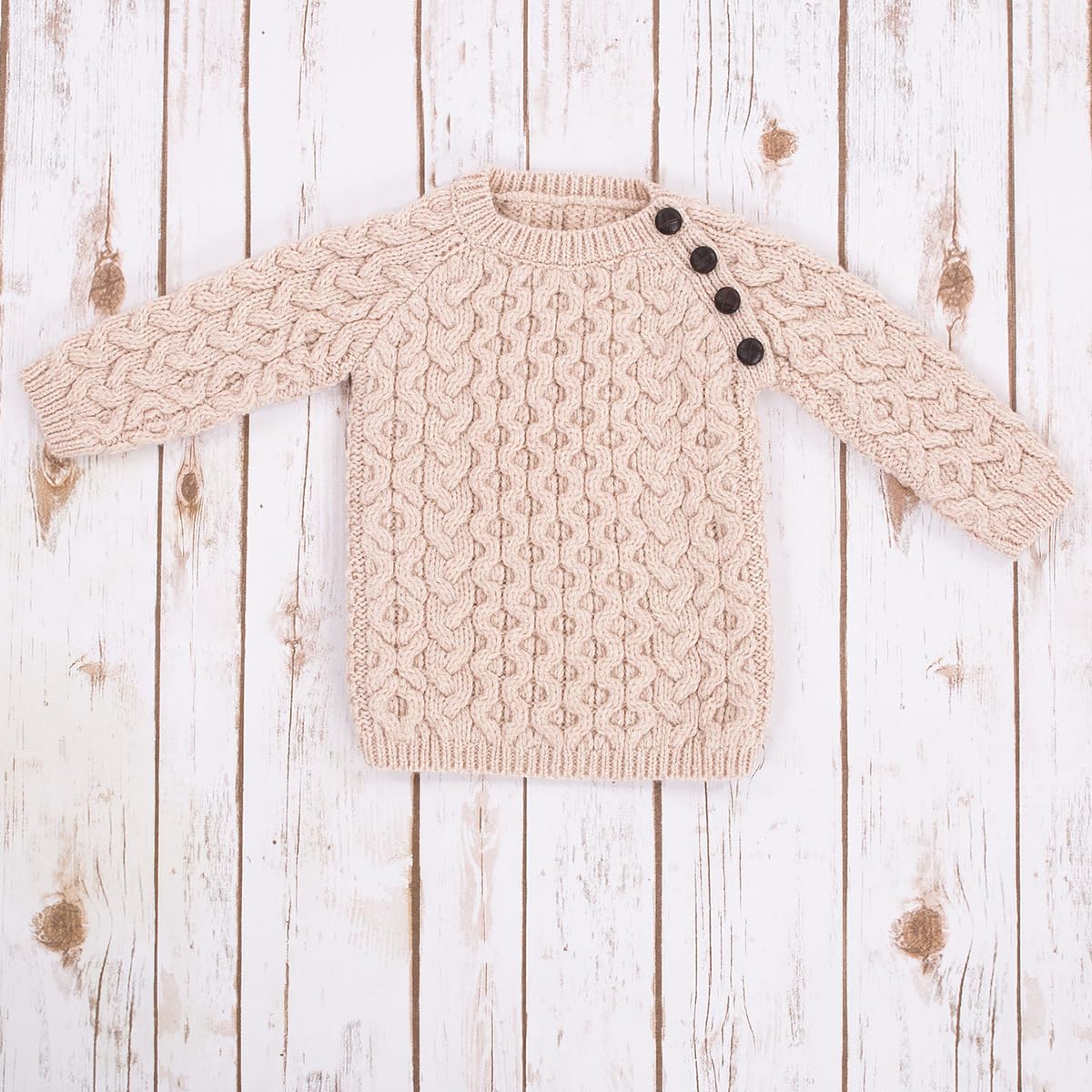 Kids Classic Aran Cable Knit Merino Wool Sweater