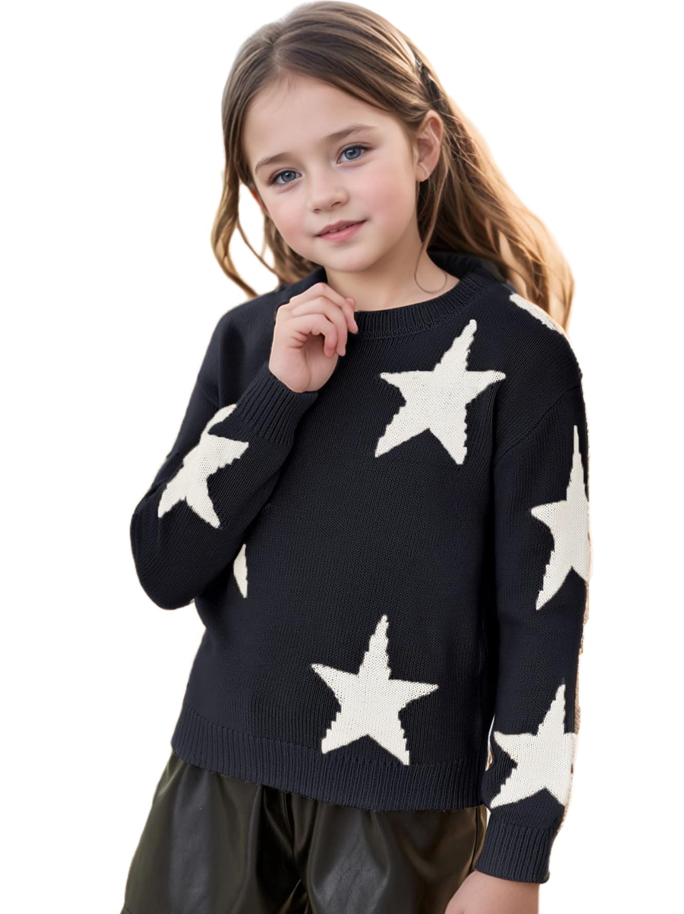 Girls Star Print Long Sleeve Knit Sweater