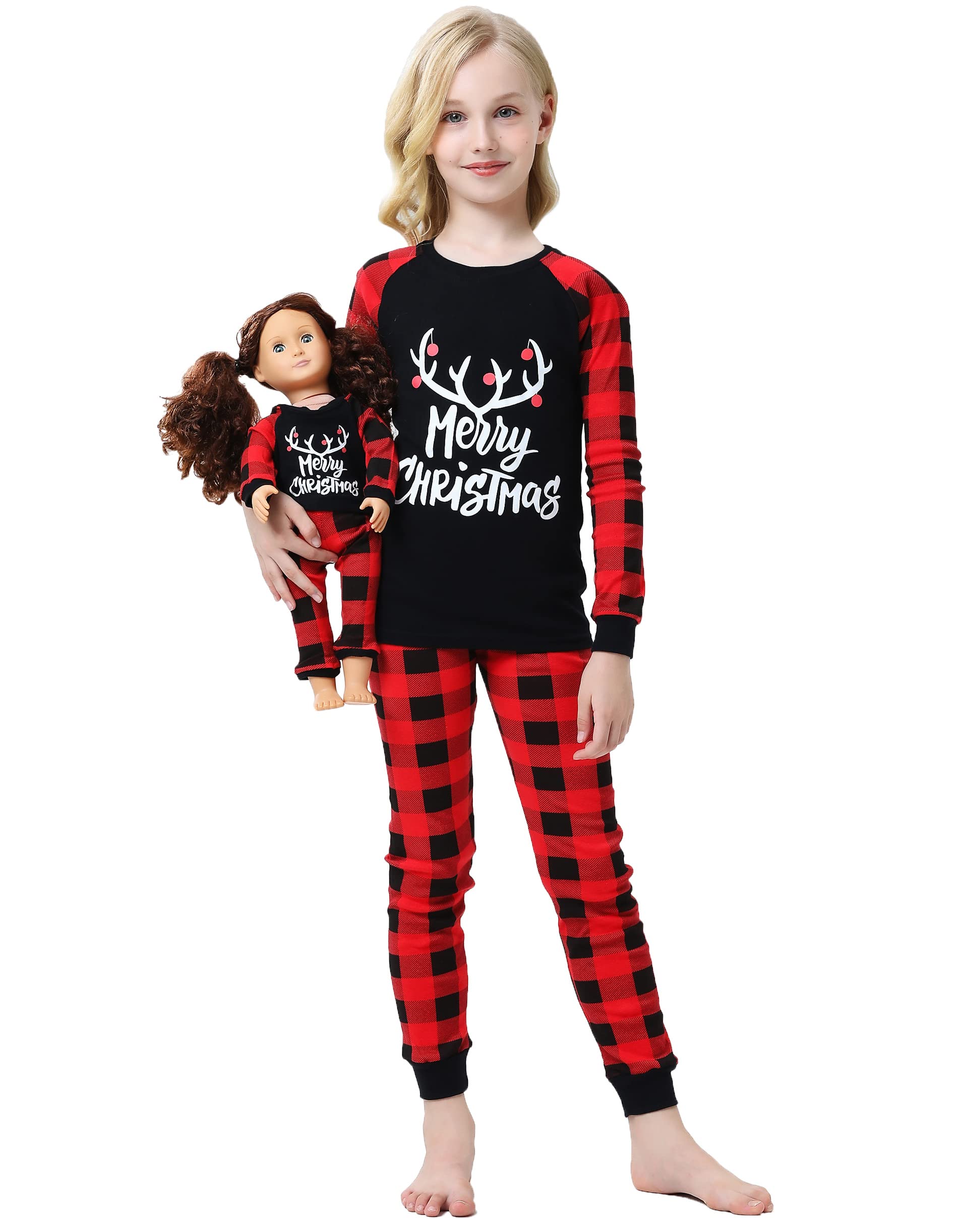 Girls Cotton Christmas Pajamas with Matching Doll Set