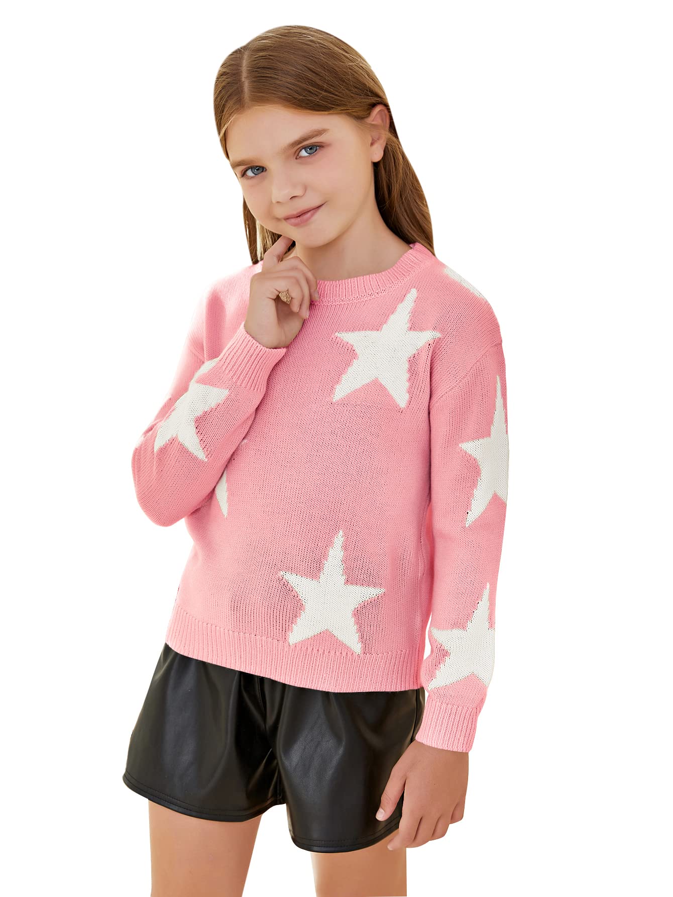 Girls Star Print Long Sleeve Knit Sweater