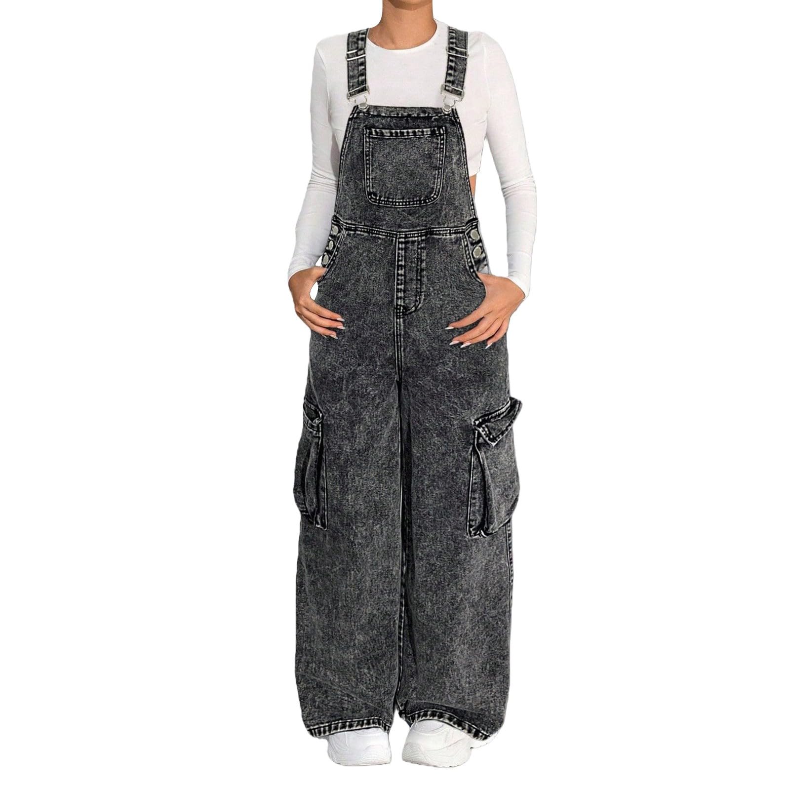 Girls Baggy Cargo Denim Overalls