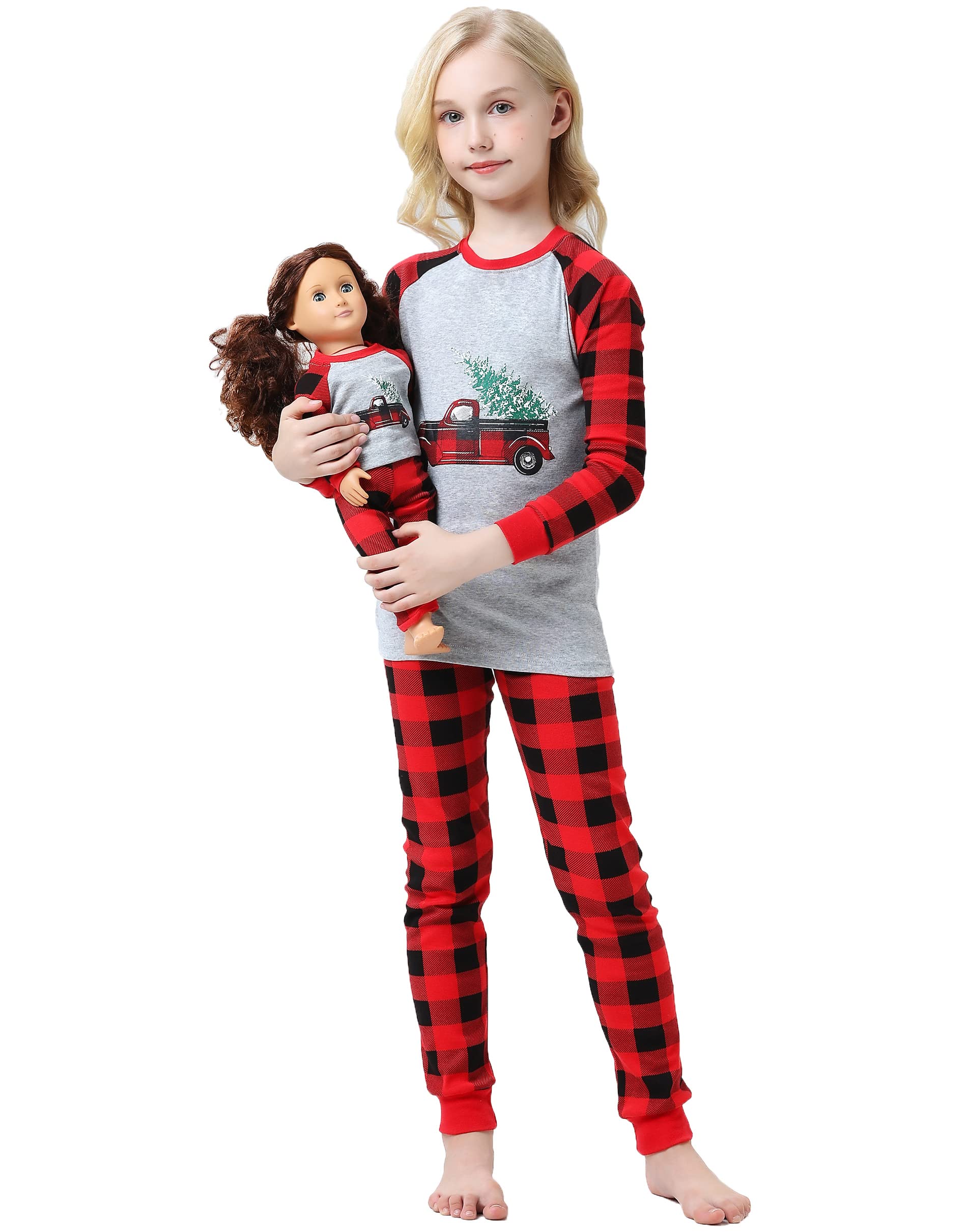 Girls Cotton Christmas Pajamas with Matching Doll Set