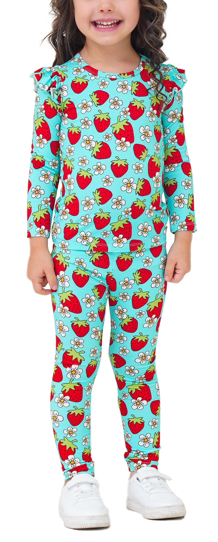 EASWEET Bamboo Viscose Toddler Girl Pajamas Ruffled Long Sleeve Kid Girls Lounge Set