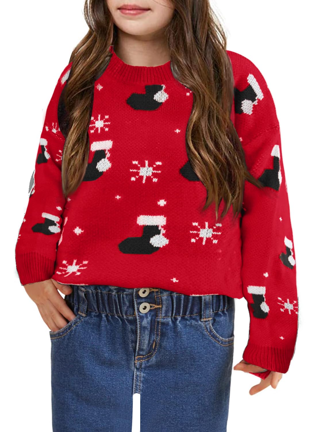 Kids Long Sleeve Cable Knit Crewneck Sweater