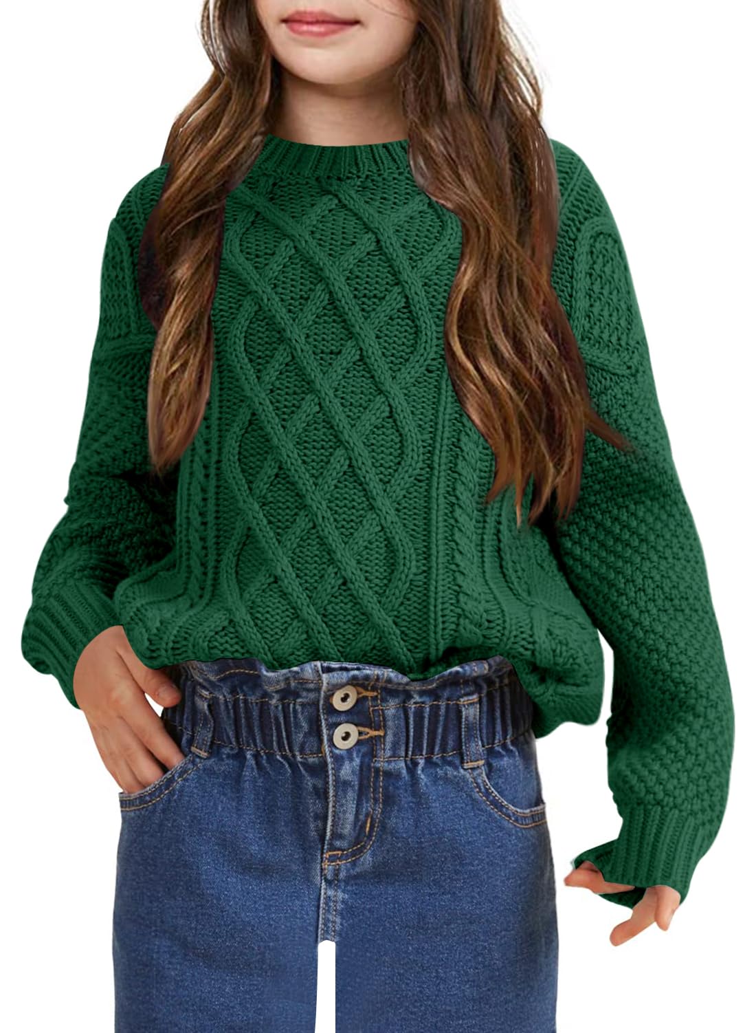 Kids Long Sleeve Cable Knit Crewneck Sweater