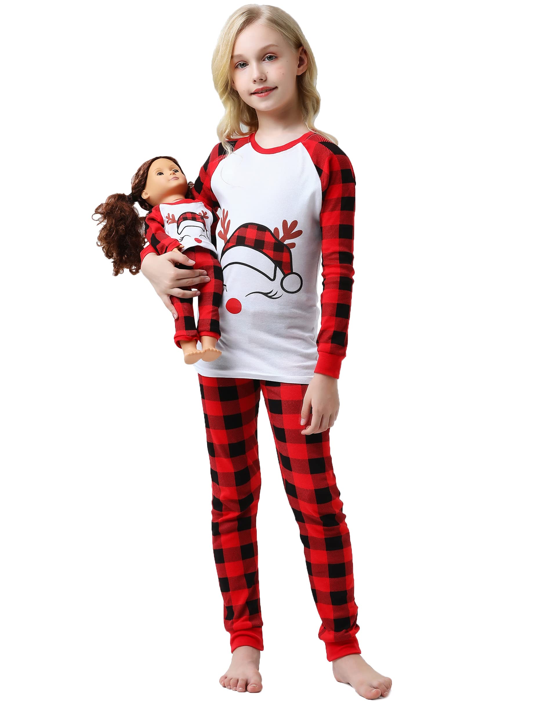 Girls Cotton Christmas Pajamas with Matching Doll Set