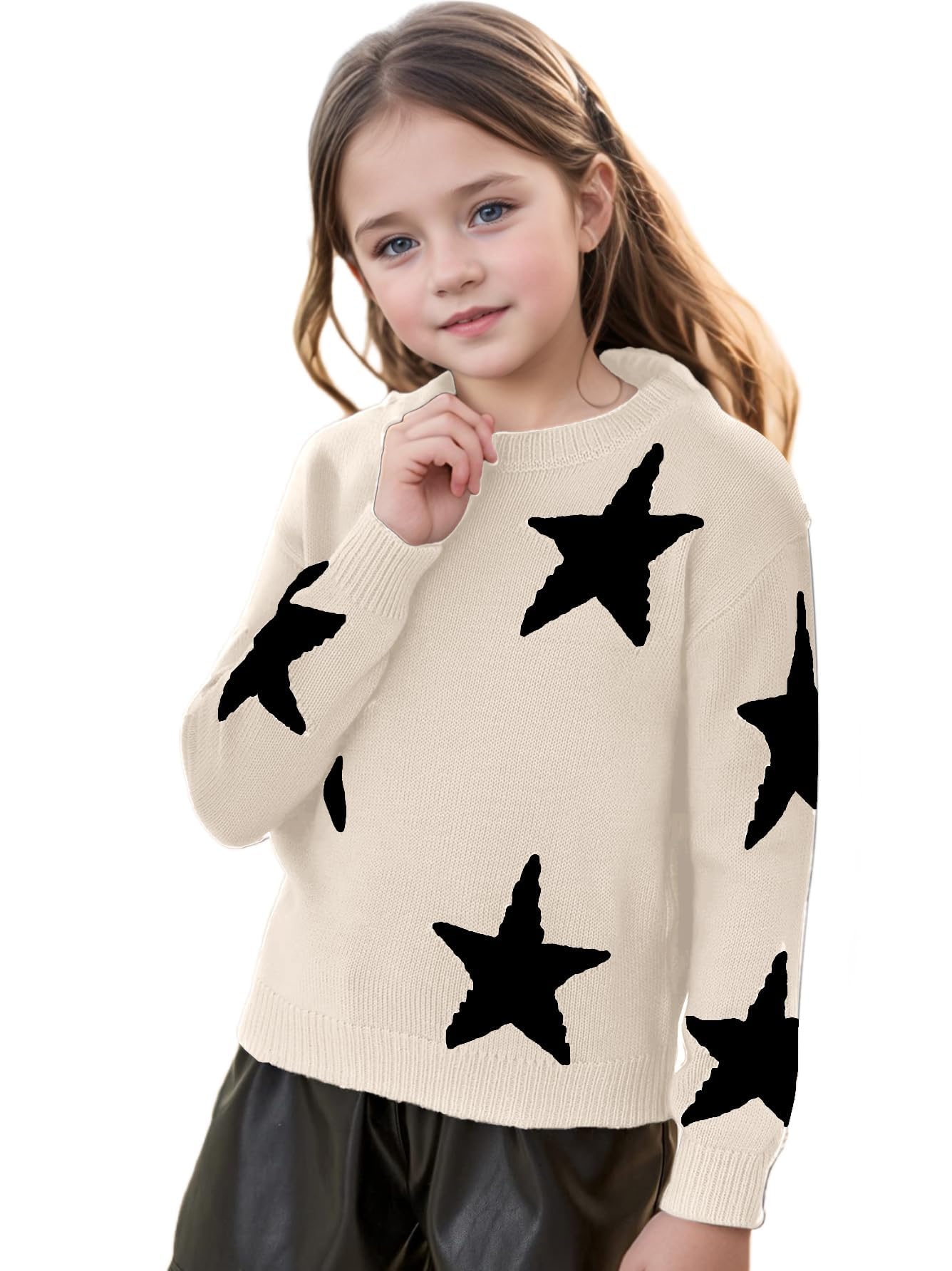 Girls Star Print Long Sleeve Knit Sweater