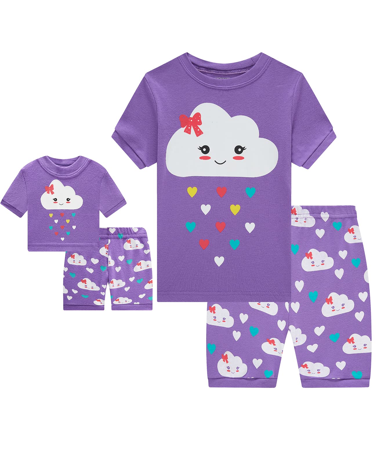 Girls Cotton Christmas Pajamas with Matching Doll Set