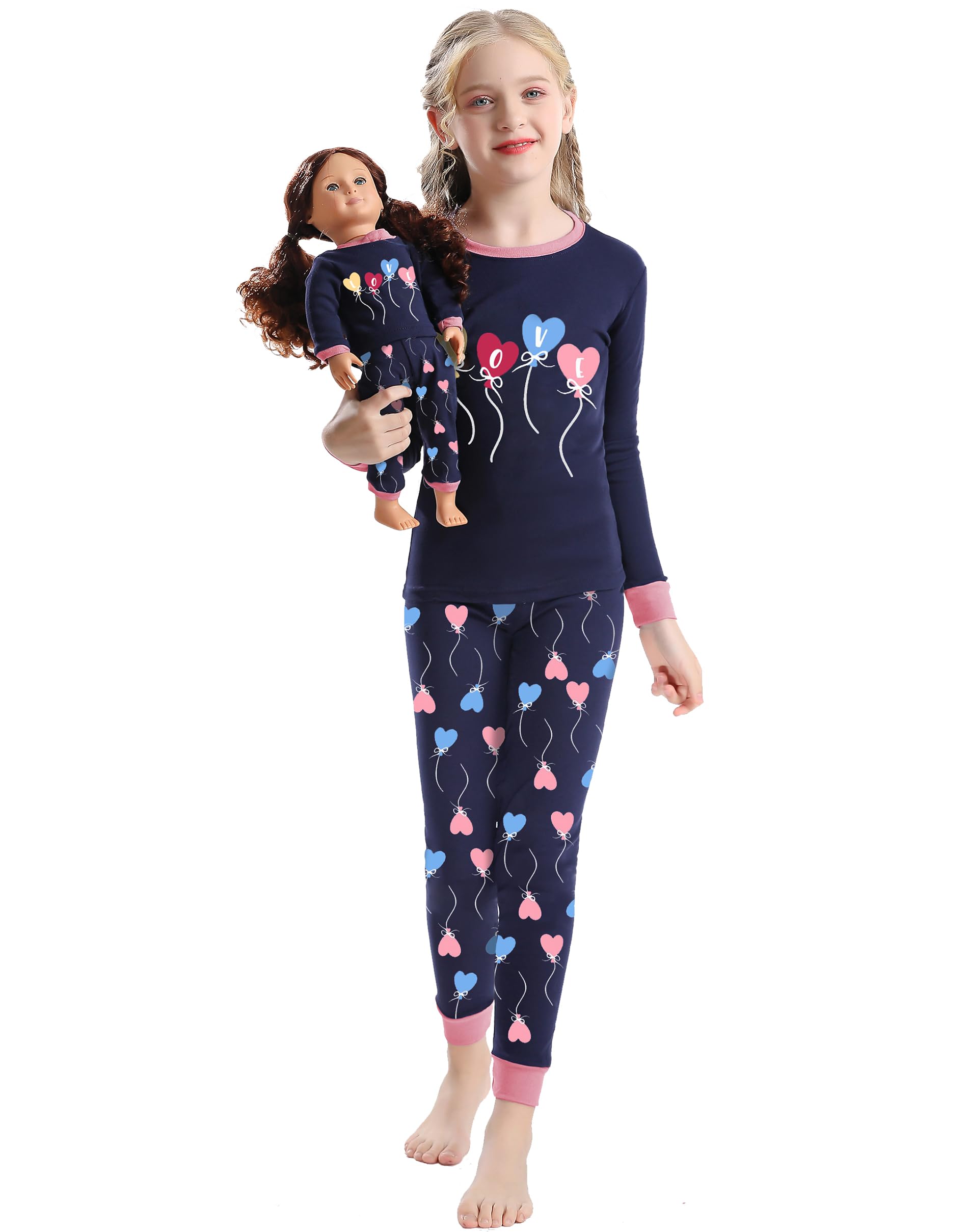 Girls Cotton Christmas Pajamas with Matching Doll Set