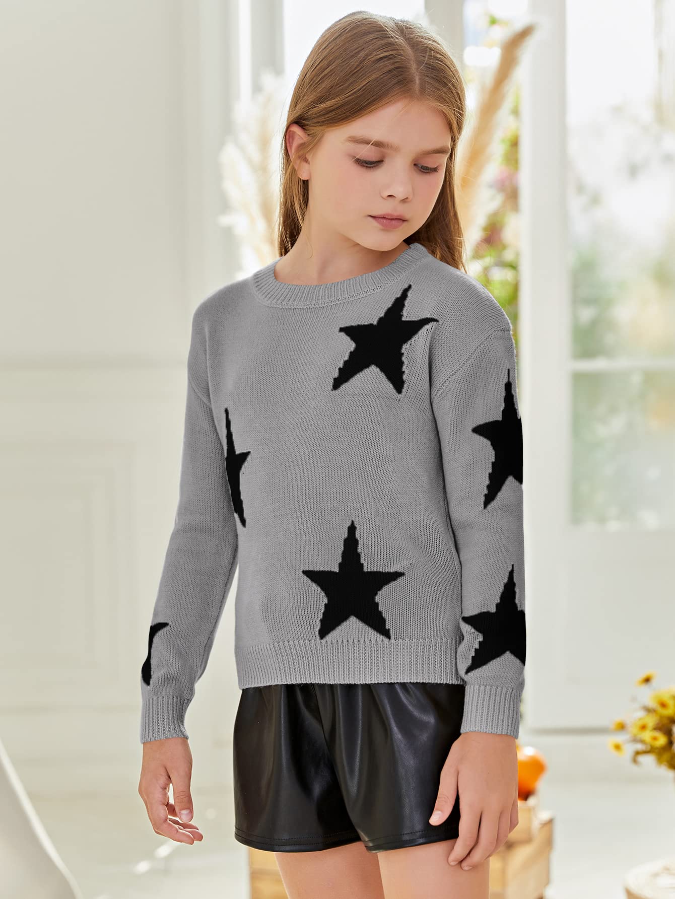 Girls Star Print Long Sleeve Knit Sweater